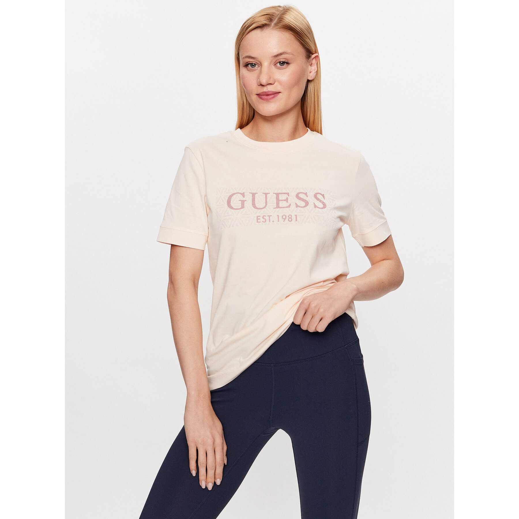 Guess T-Shirt V3YI15 I3Z14 Écru Slim Fit - Pepit.cz