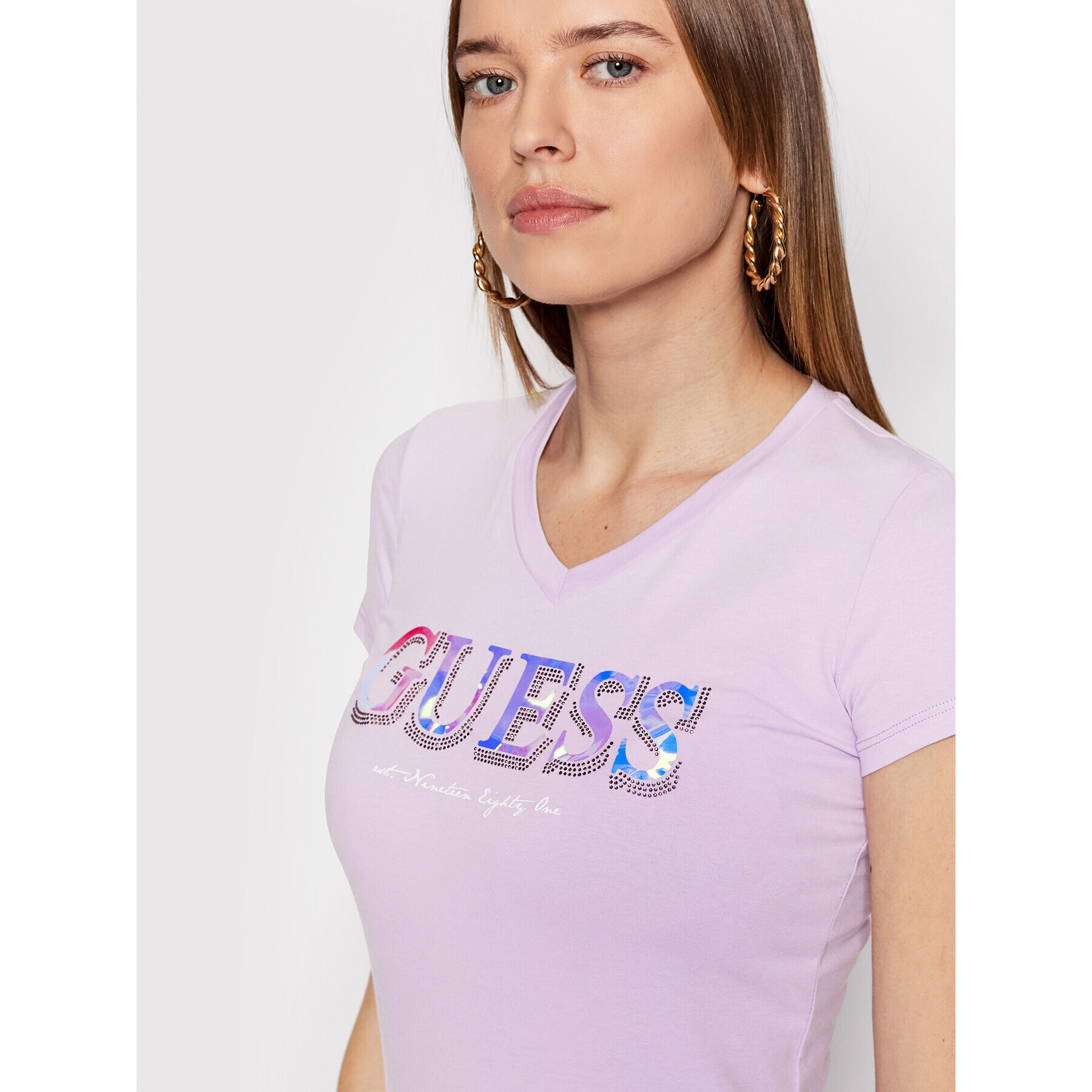 Guess T-Shirt W2GI05 J1300 Fialová Regular Fit - Pepit.cz