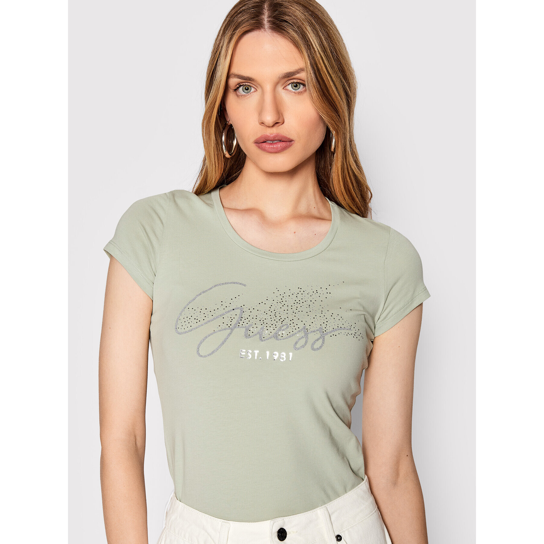 Guess T-Shirt W2RI04 J1300 Zelená Slim Fit - Pepit.cz