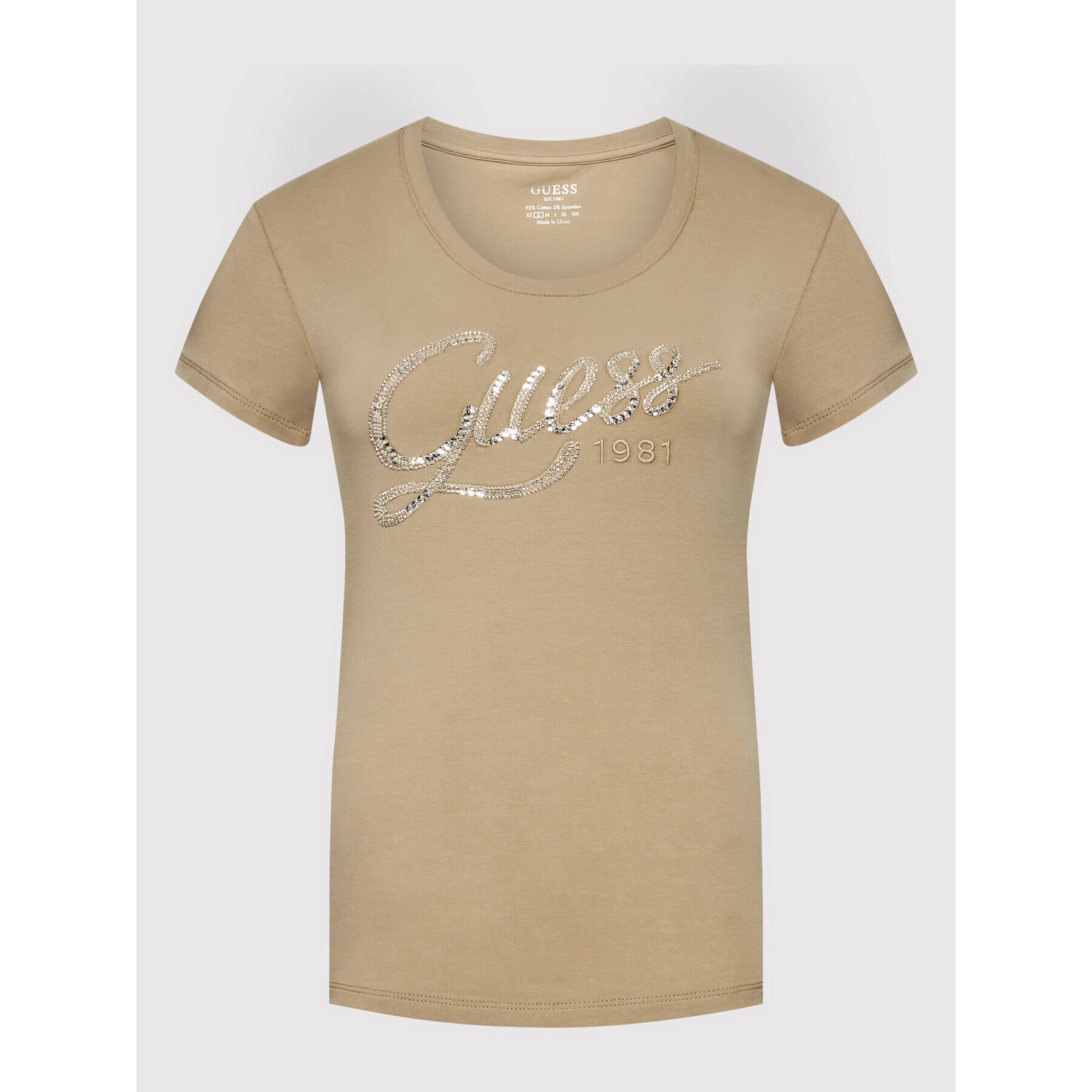 Guess T-Shirt W2YI28 J1300 Béžová Slim Fit - Pepit.cz