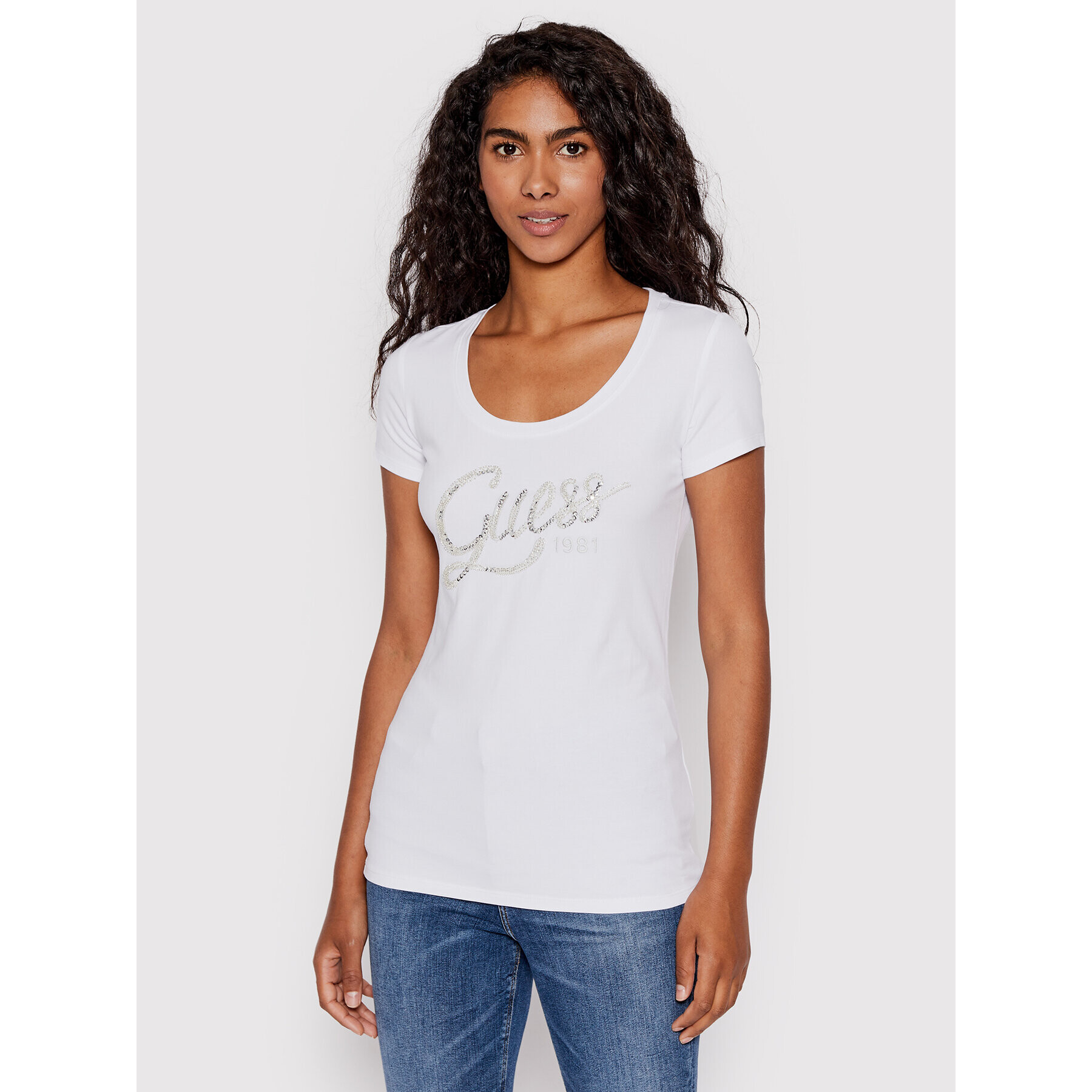 Guess T-Shirt W2YI28 J1300 Bílá Slim Fit - Pepit.cz