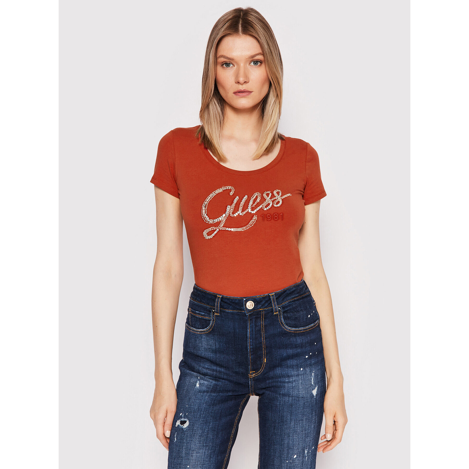 Guess T-Shirt W2YI28 J1300 Oranžová Slim Fit - Pepit.cz