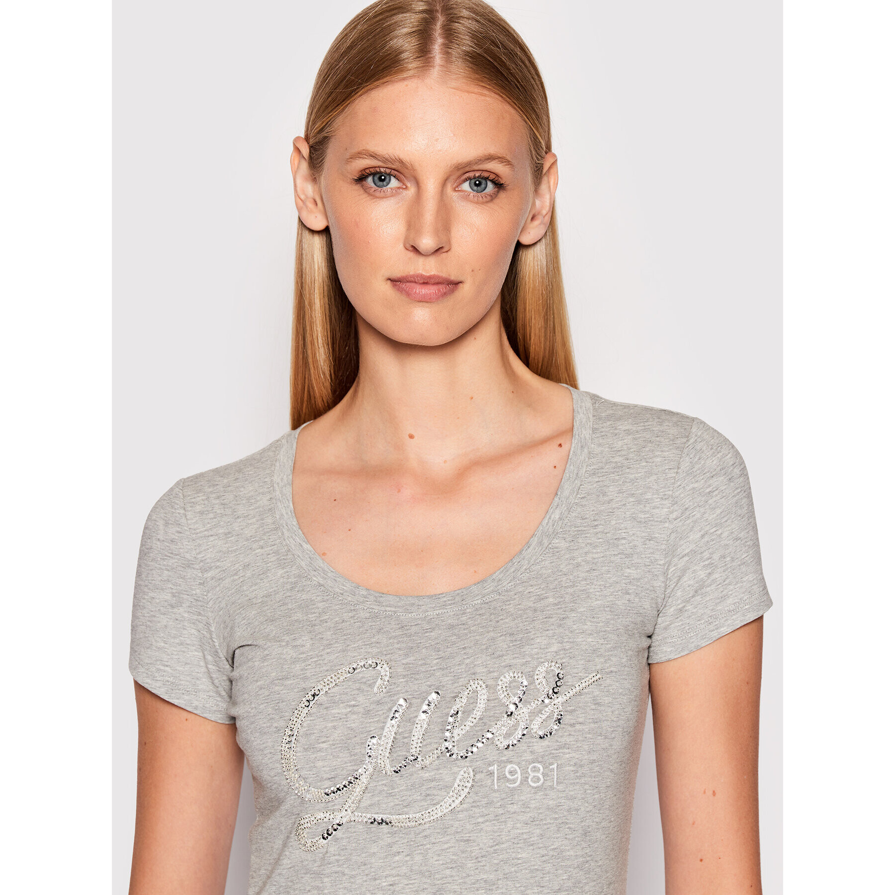 Guess T-Shirt W2YI28 J1300 Šedá Slim Fit - Pepit.cz