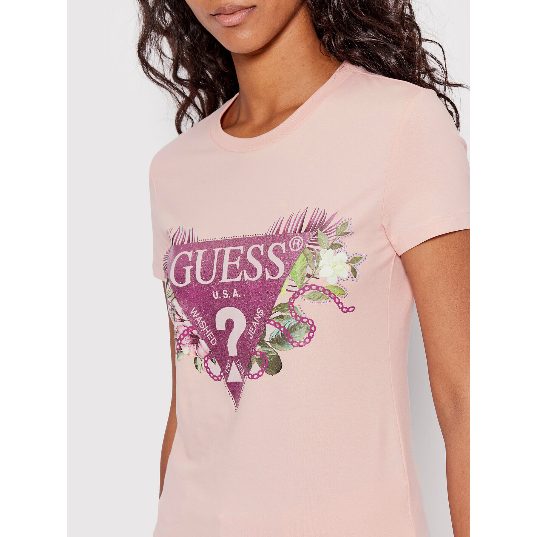 Guess T-Shirt W2YI29 J1311 Růžová Slim Fit - Pepit.cz