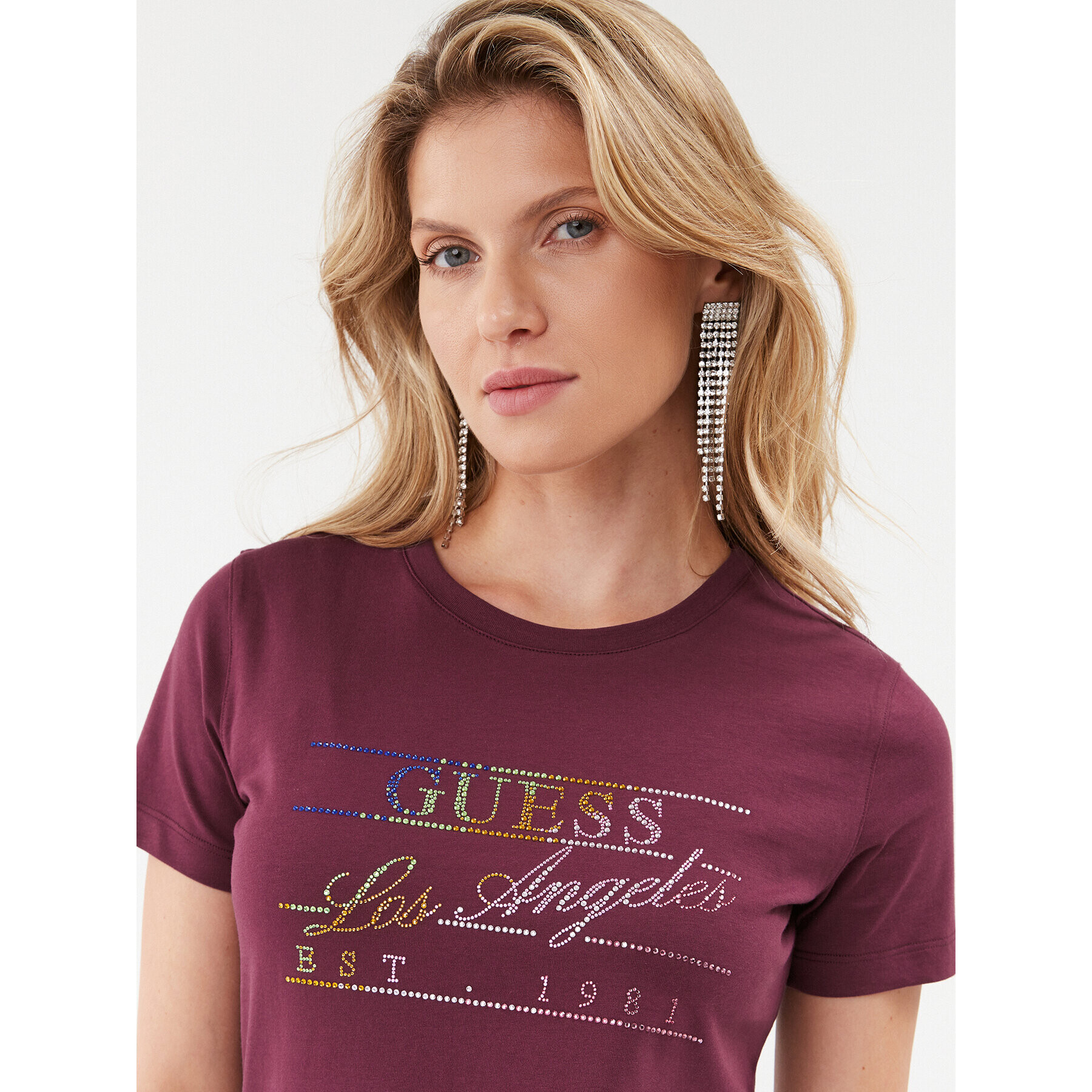 Guess T-Shirt W3BI44 I3Z14 Bordó Regular Fit - Pepit.cz