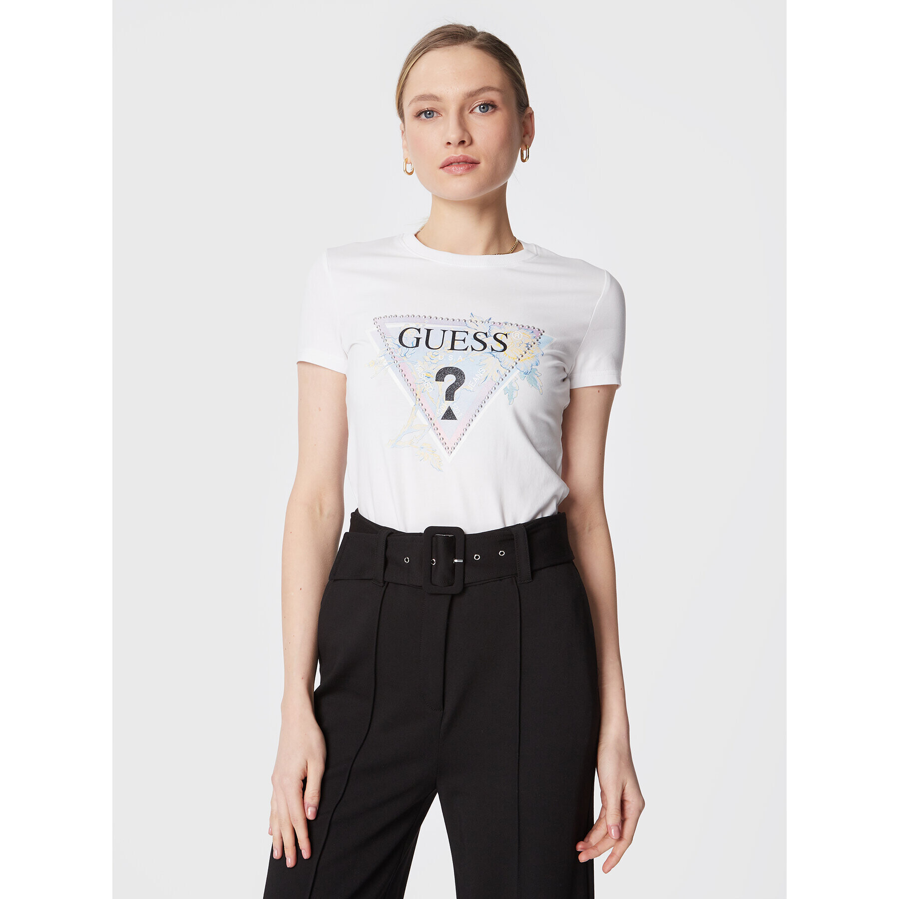 Guess T-Shirt W3RI18 J1314 Bílá Slim Fit - Pepit.cz