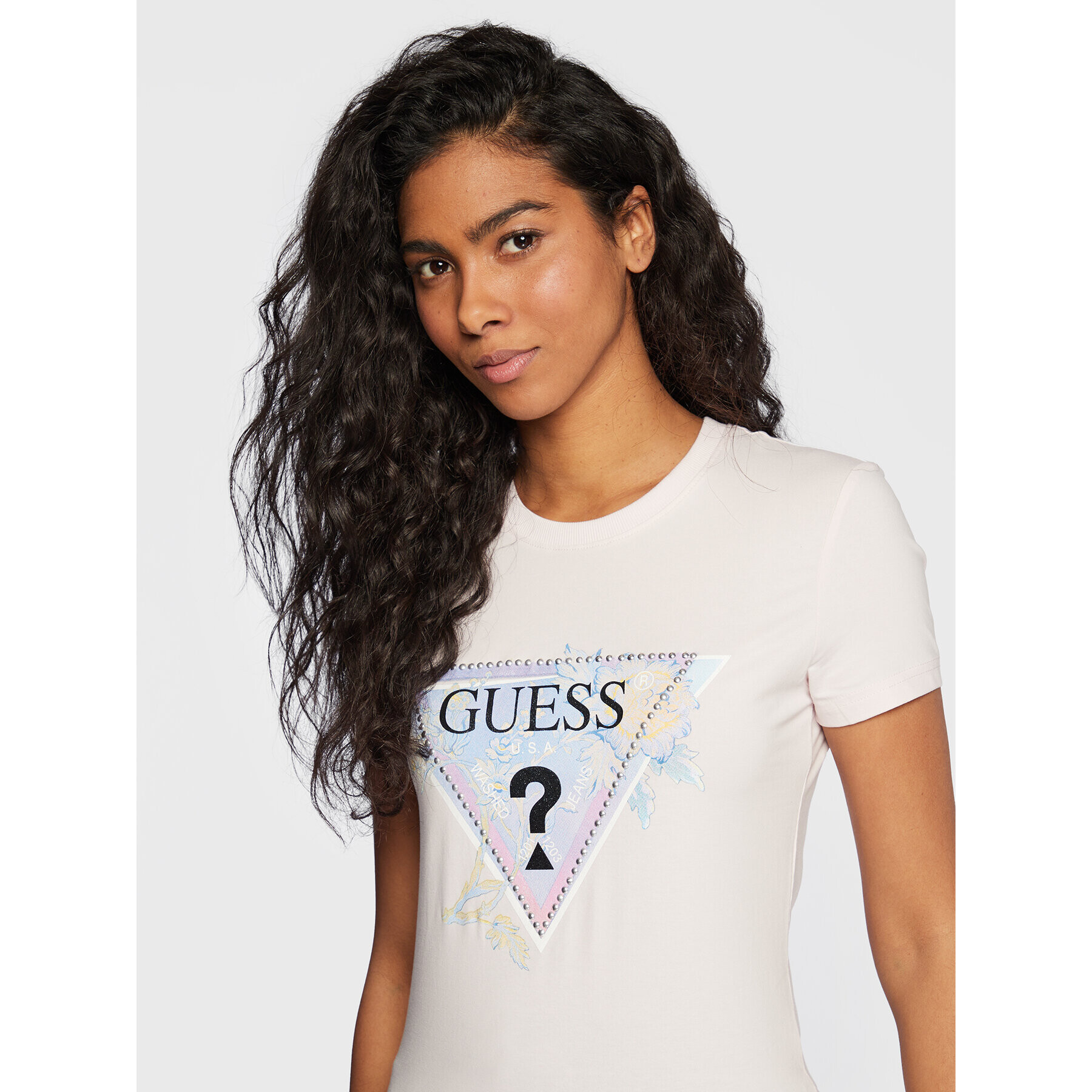 Guess T-Shirt W3RI18 J1314 Růžová Slim Fit - Pepit.cz