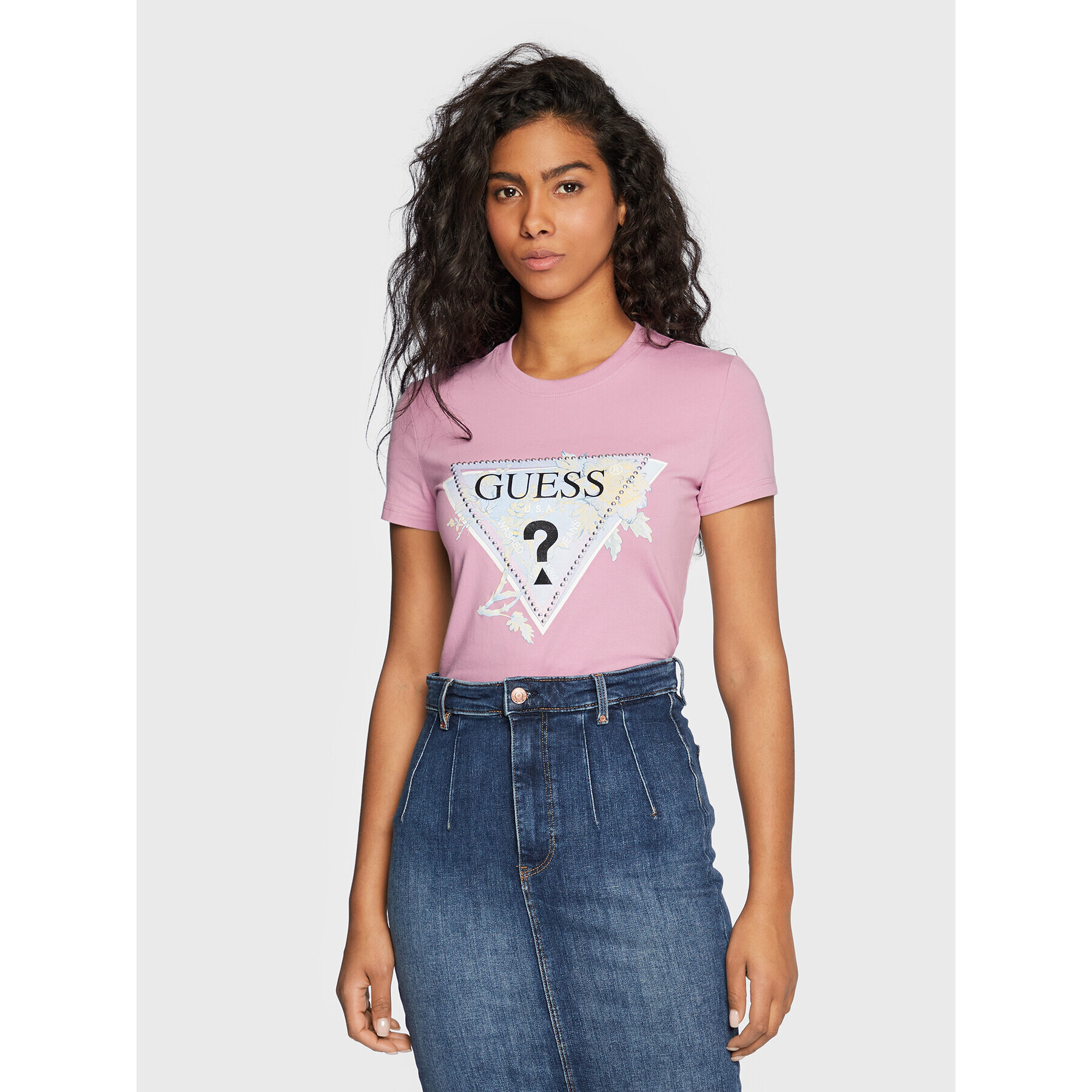 Guess T-Shirt W3RI18 J1314 Růžová Slim Fit - Pepit.cz