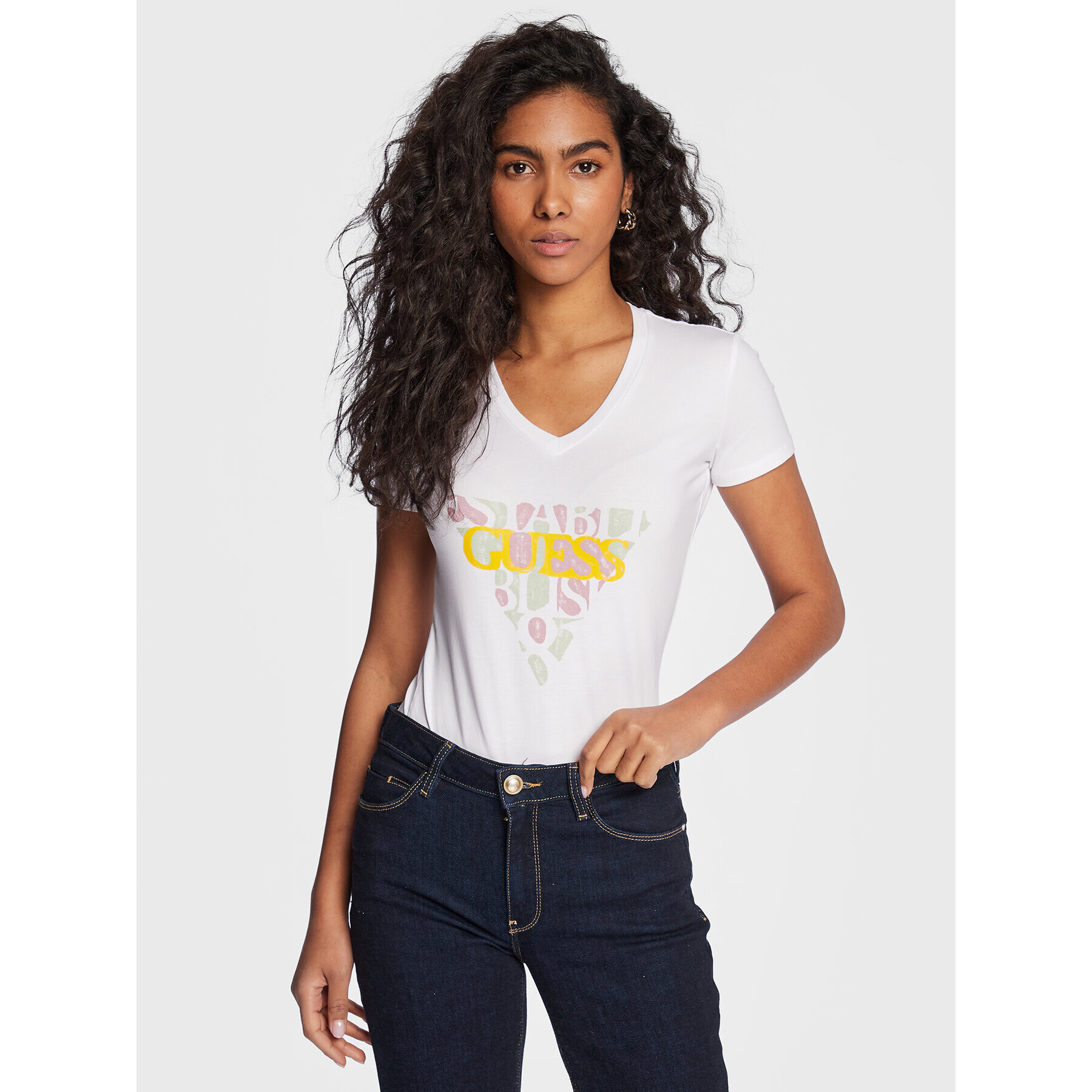 Guess T-Shirt W3RI59 J1314 Bílá Slim Fit - Pepit.cz