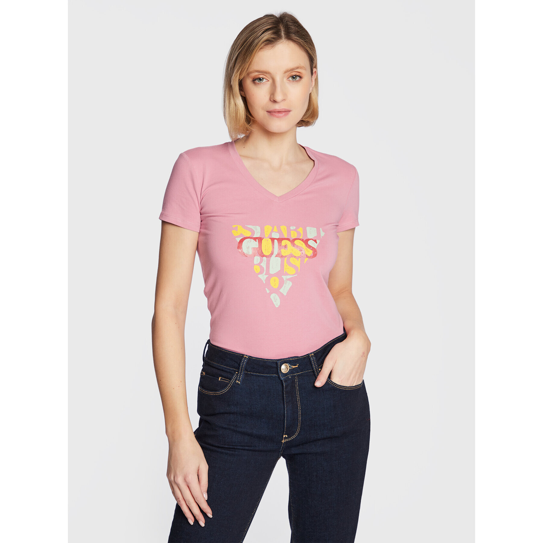 Guess T-Shirt W3RI59 J1314 Růžová Slim Fit - Pepit.cz