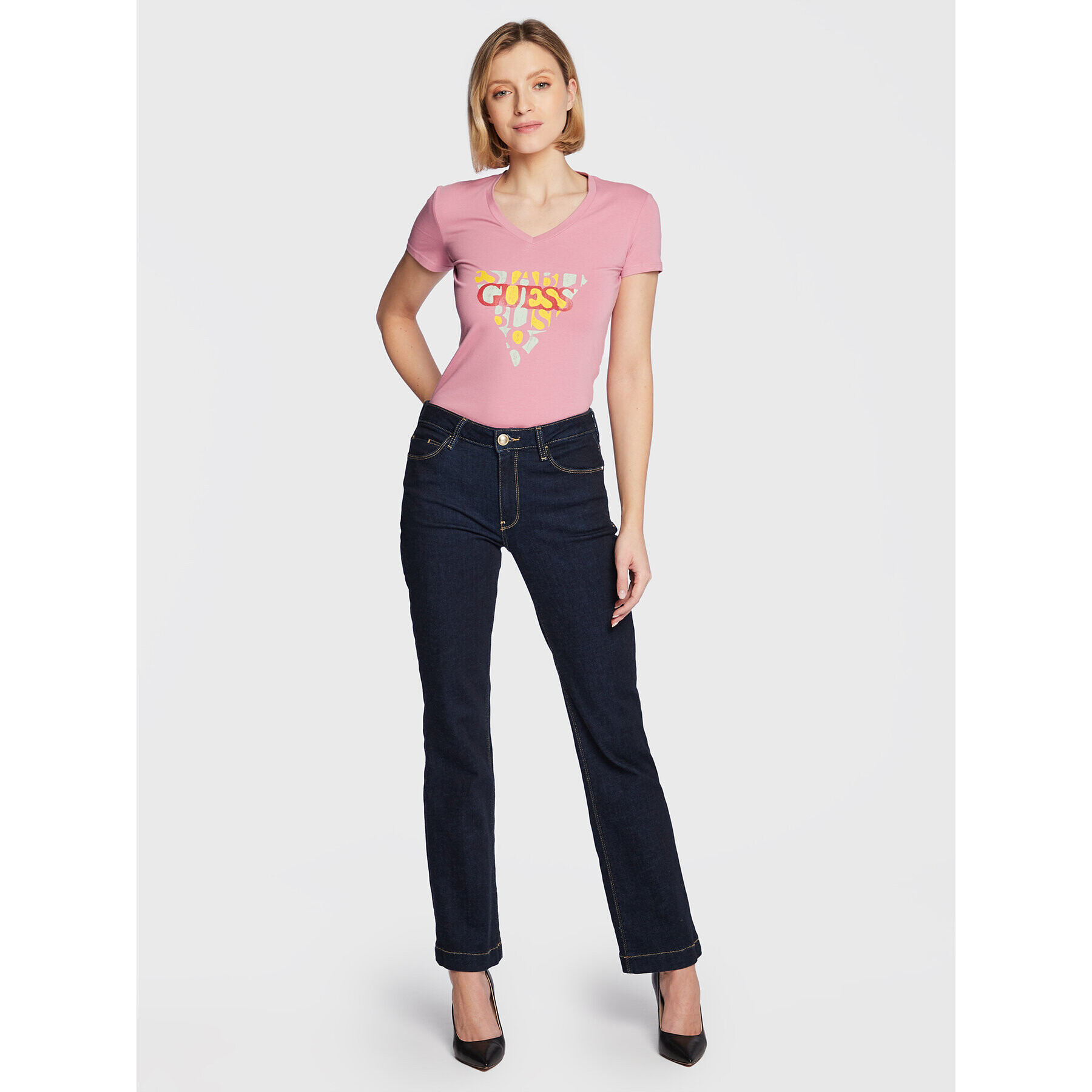 Guess T-Shirt W3RI59 J1314 Růžová Slim Fit - Pepit.cz