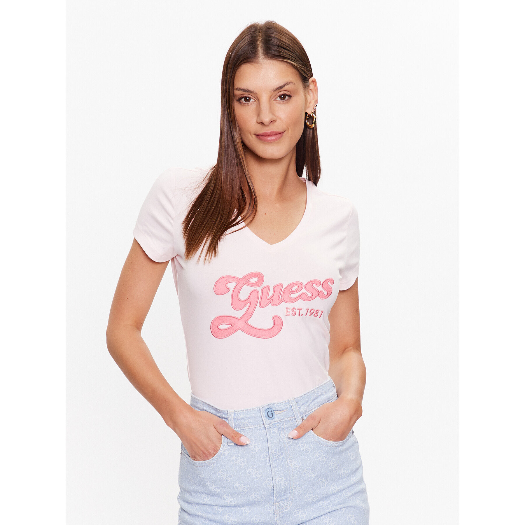 Guess T-Shirt W3YI34 J1314 Růžová Slim Fit - Pepit.cz