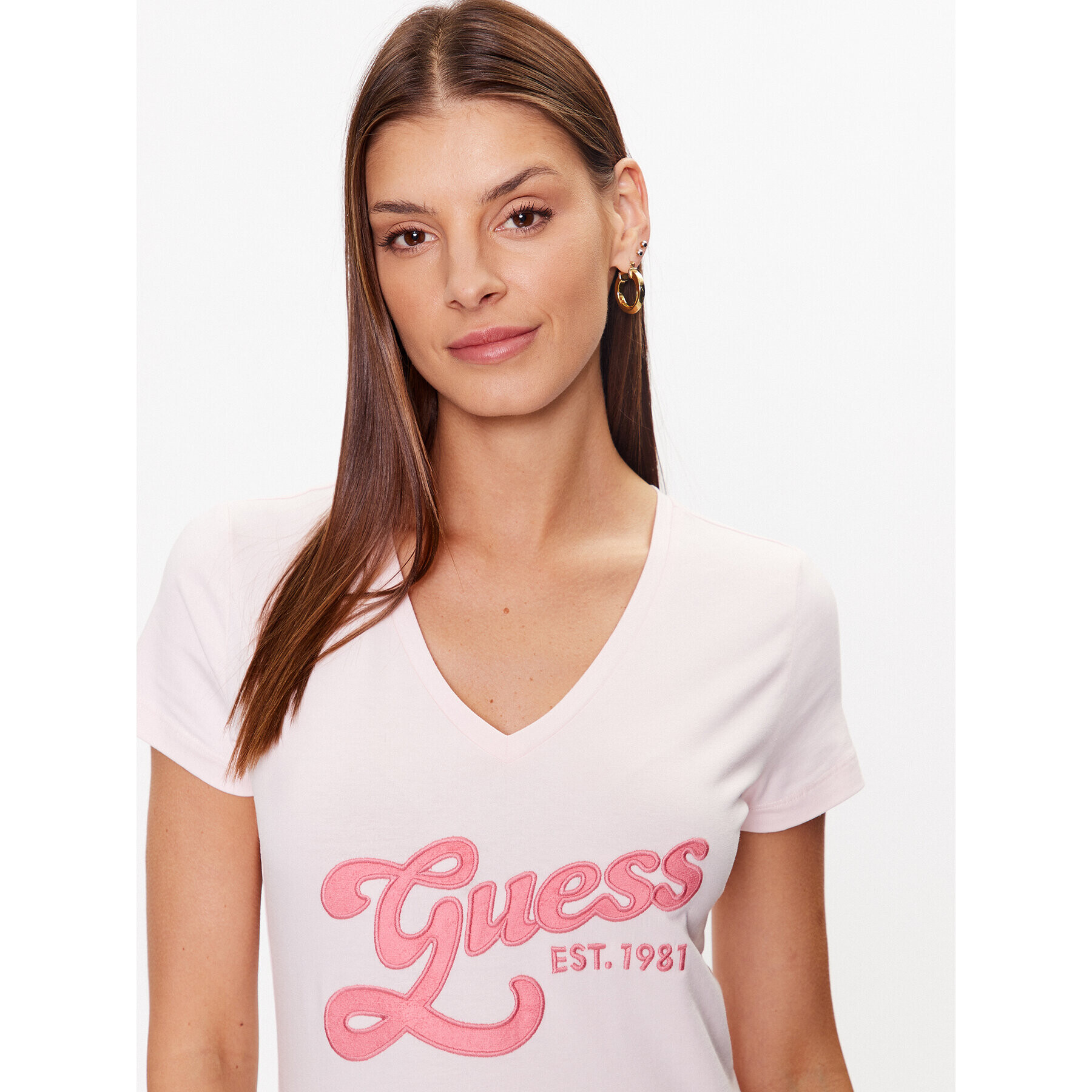 Guess T-Shirt W3YI34 J1314 Růžová Slim Fit - Pepit.cz