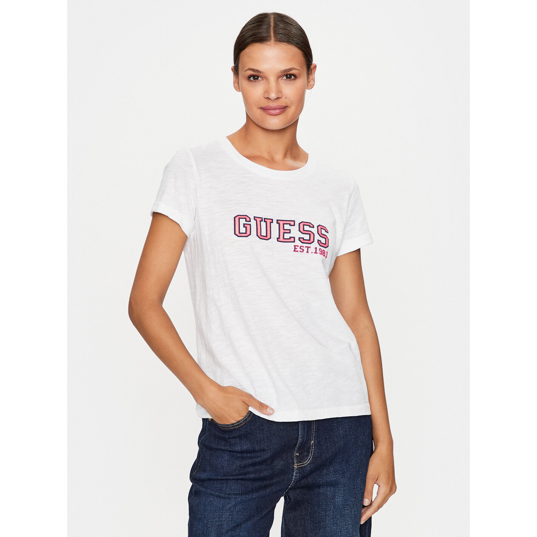 Guess T-Shirt W3YI35 K8G01 Bílá Regular Fit - Pepit.cz