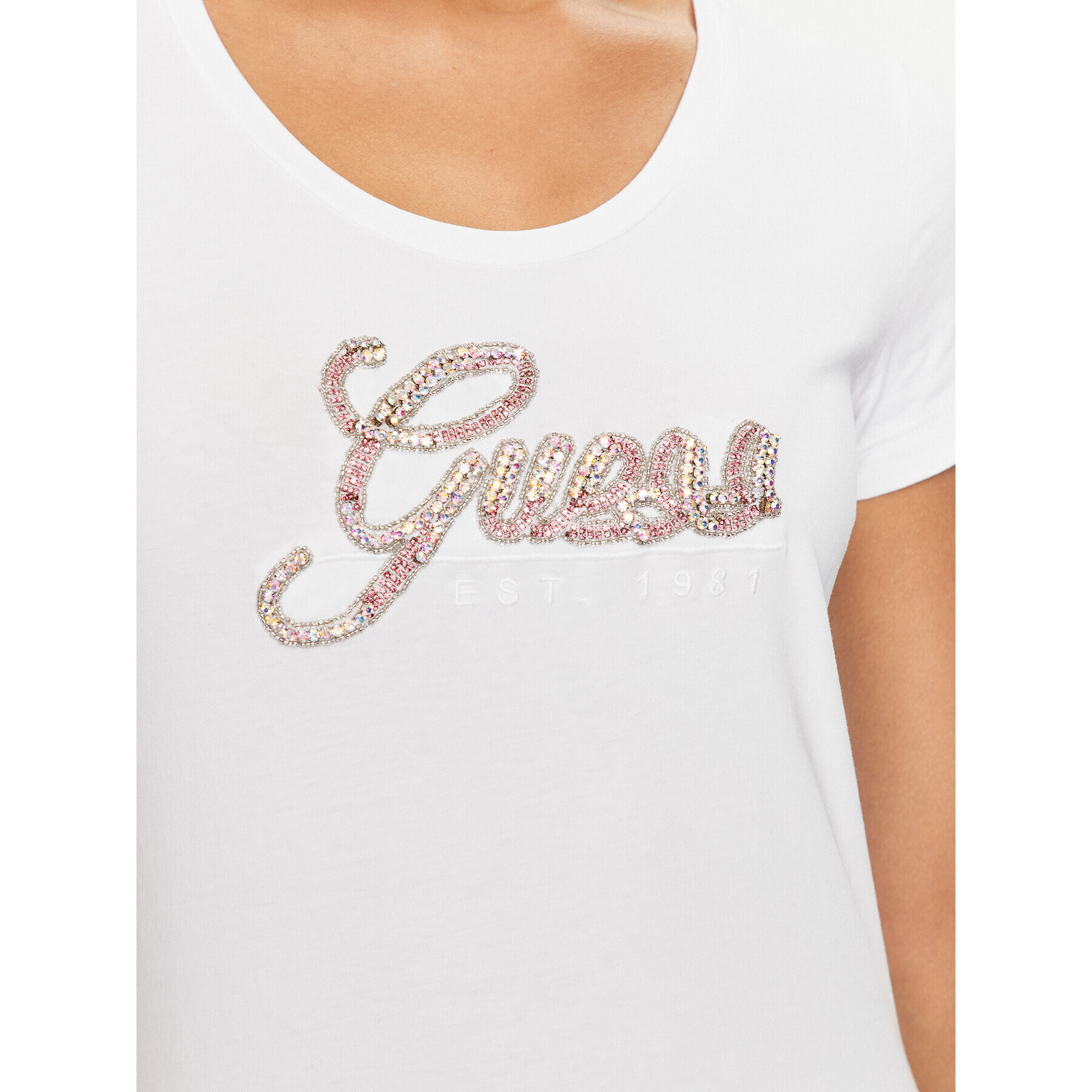 Guess T-Shirt W3YI36 J1314 Bílá Slim Fit - Pepit.cz