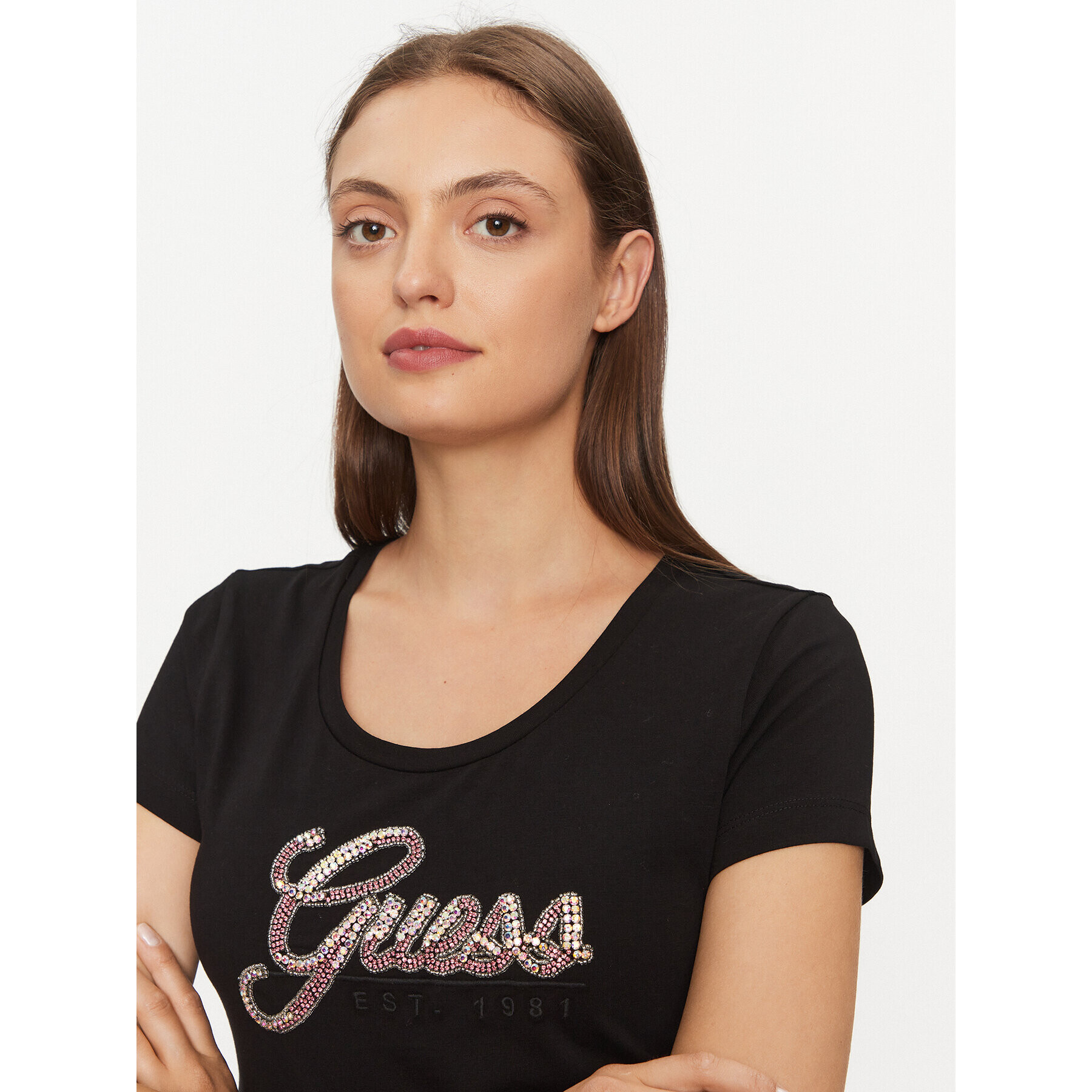 Guess T-Shirt W3YI36 J1314 Černá Slim Fit - Pepit.cz