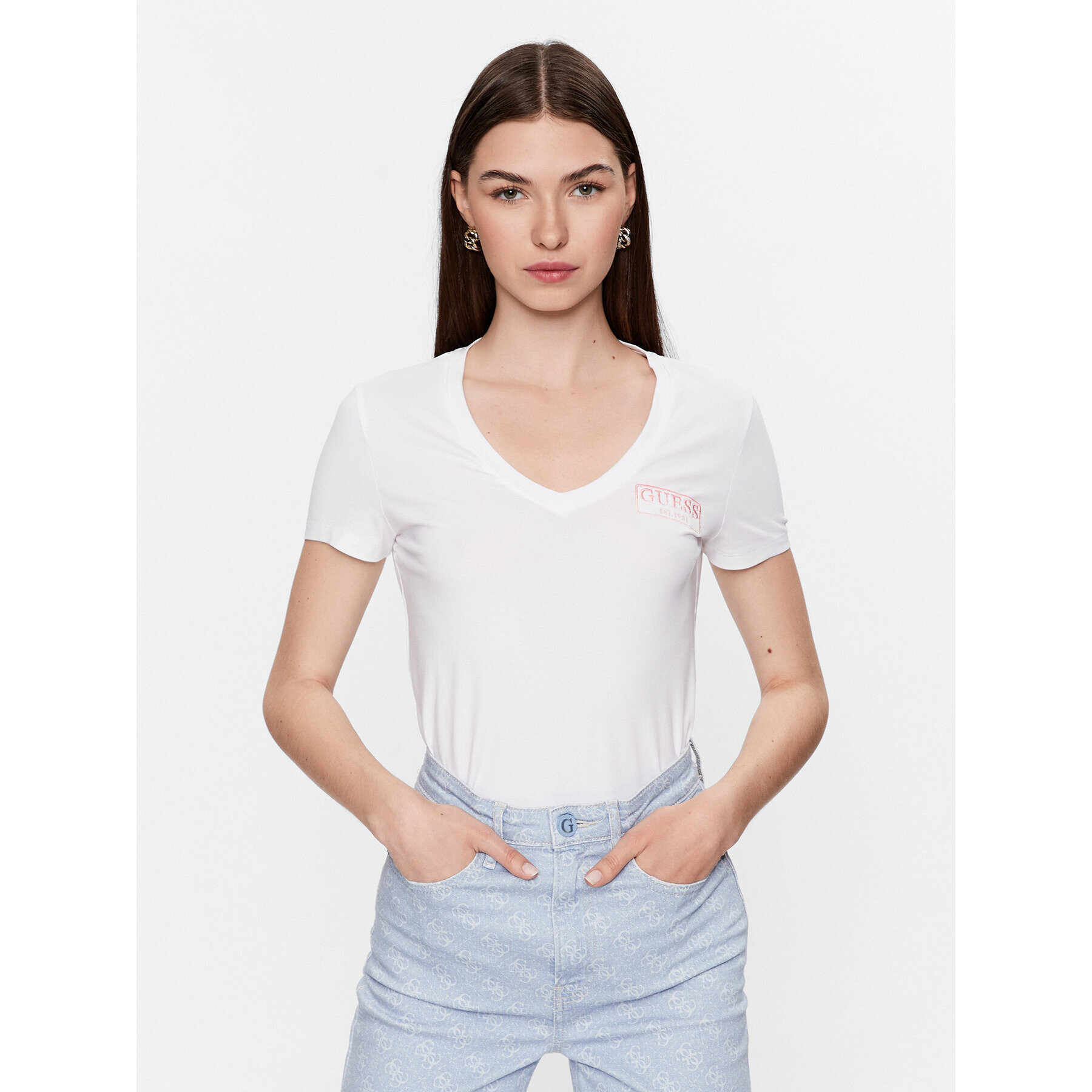 Guess T-Shirt W3YI38 J1314 Bílá Slim Fit - Pepit.cz