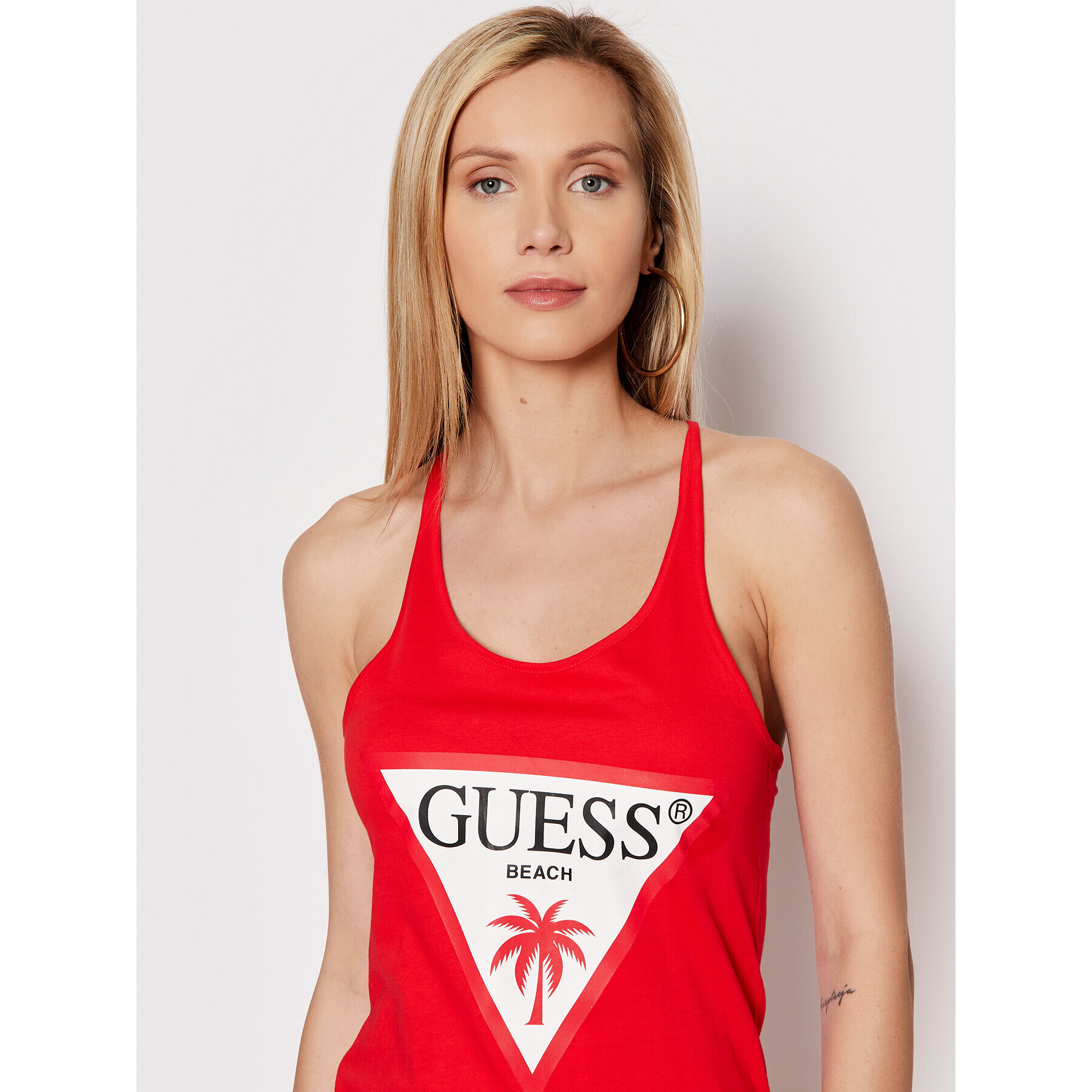 Guess Top E02I02 K8FY0 Červená Regular Fit - Pepit.cz