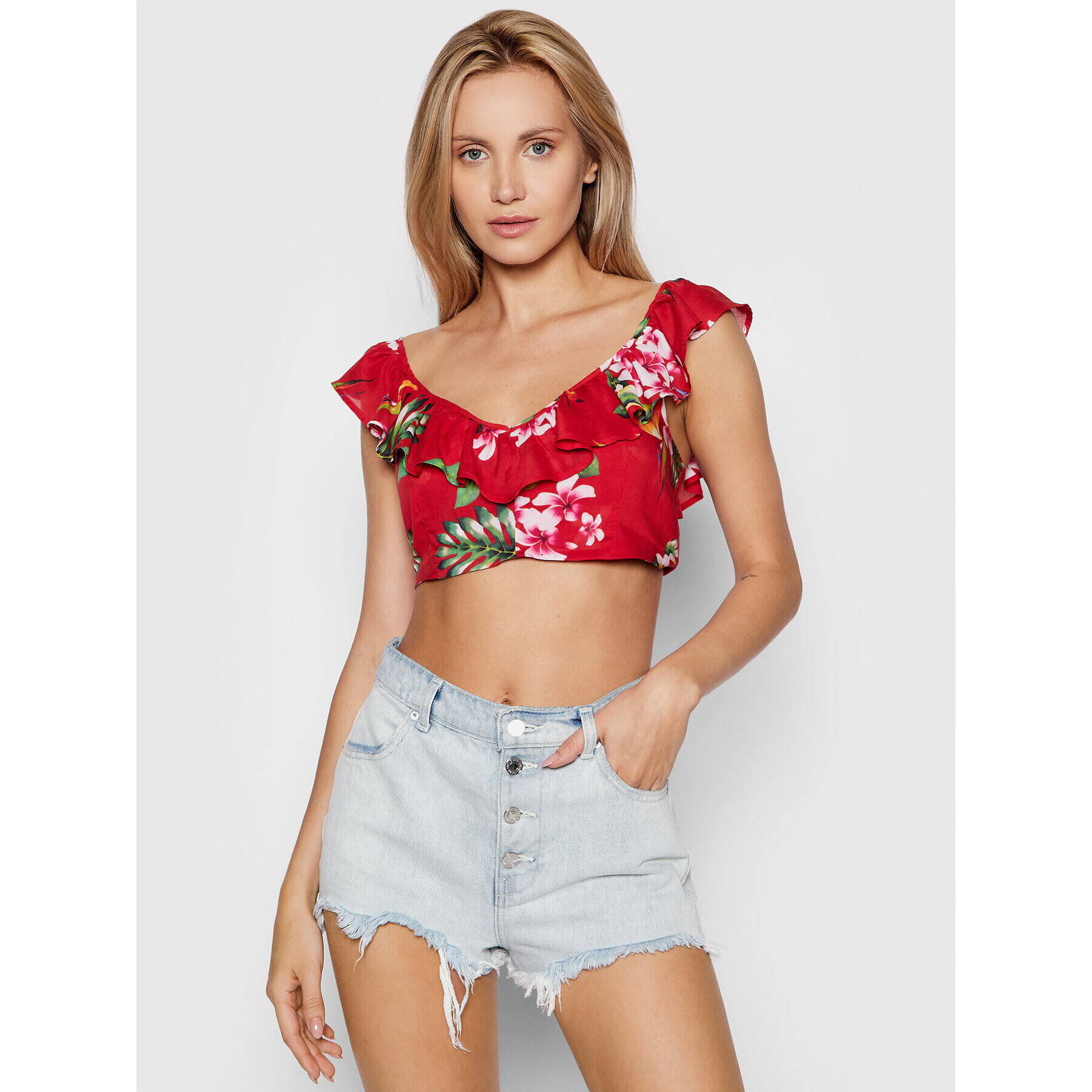 Guess Top E1GH02 WO05M Červená Regular Fit - Pepit.cz