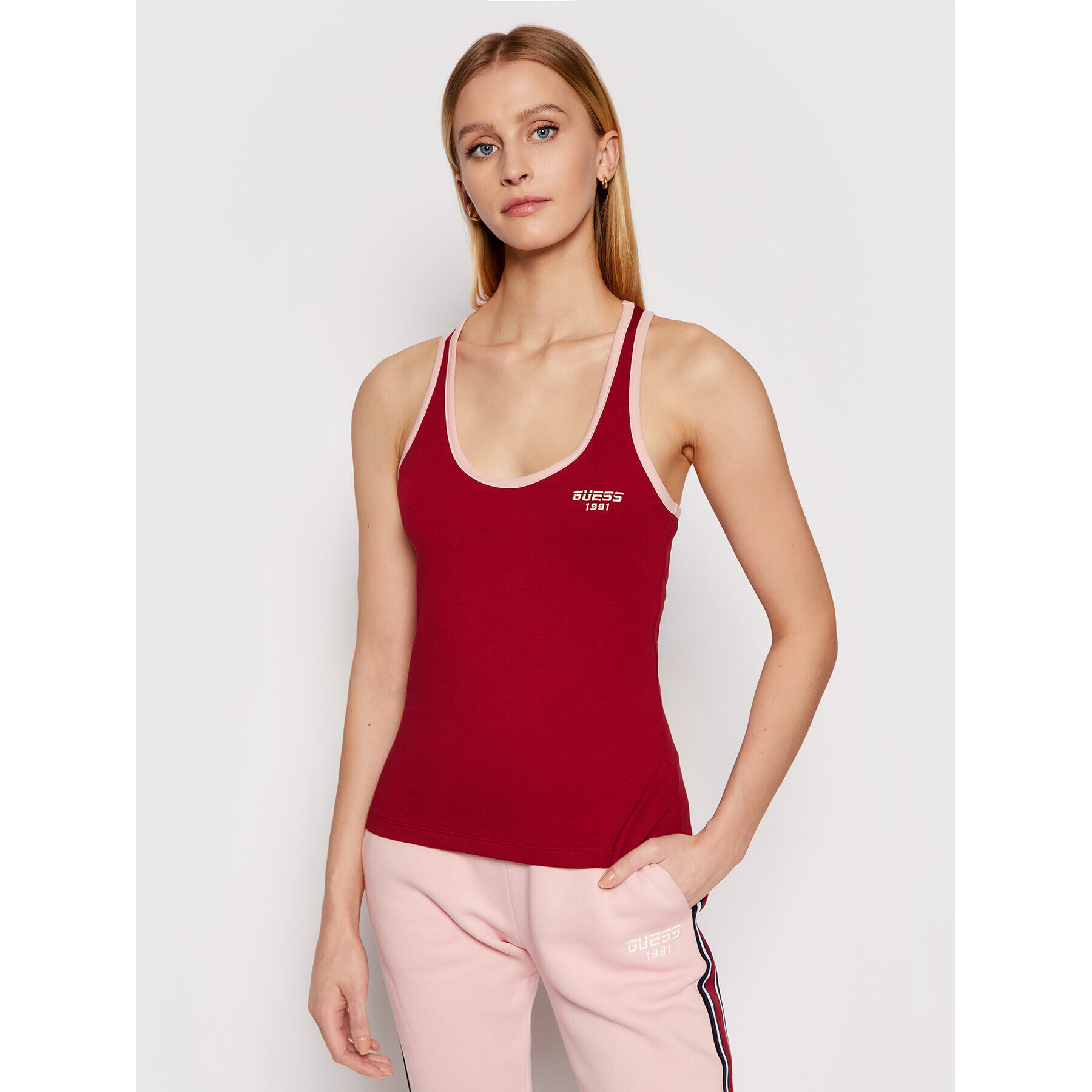 Guess Top Logo Lettering O1RA24 J1300 Bordó Regular Fit - Pepit.cz