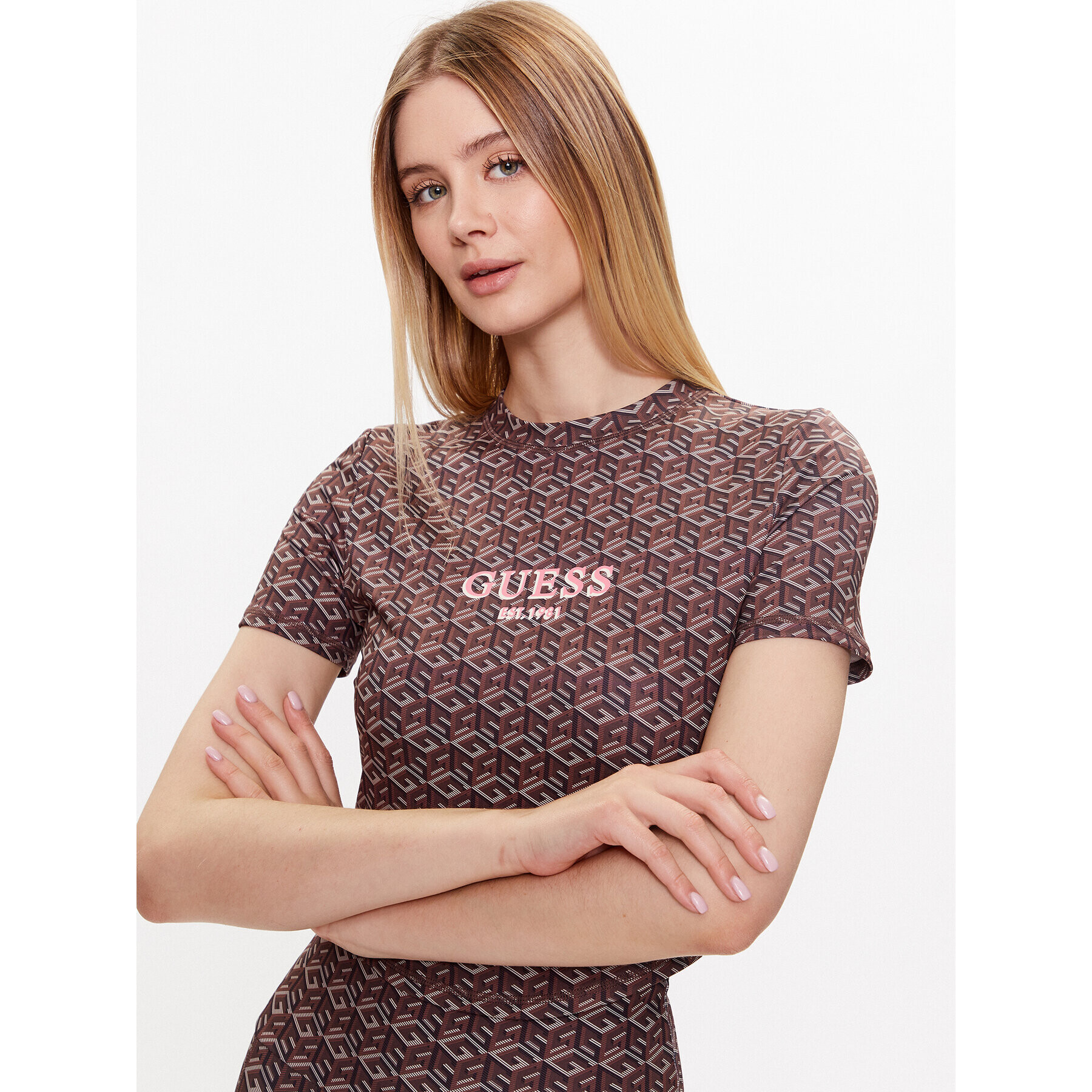 Guess Top V3YP15 MC03W Hnědá Slim Fit - Pepit.cz