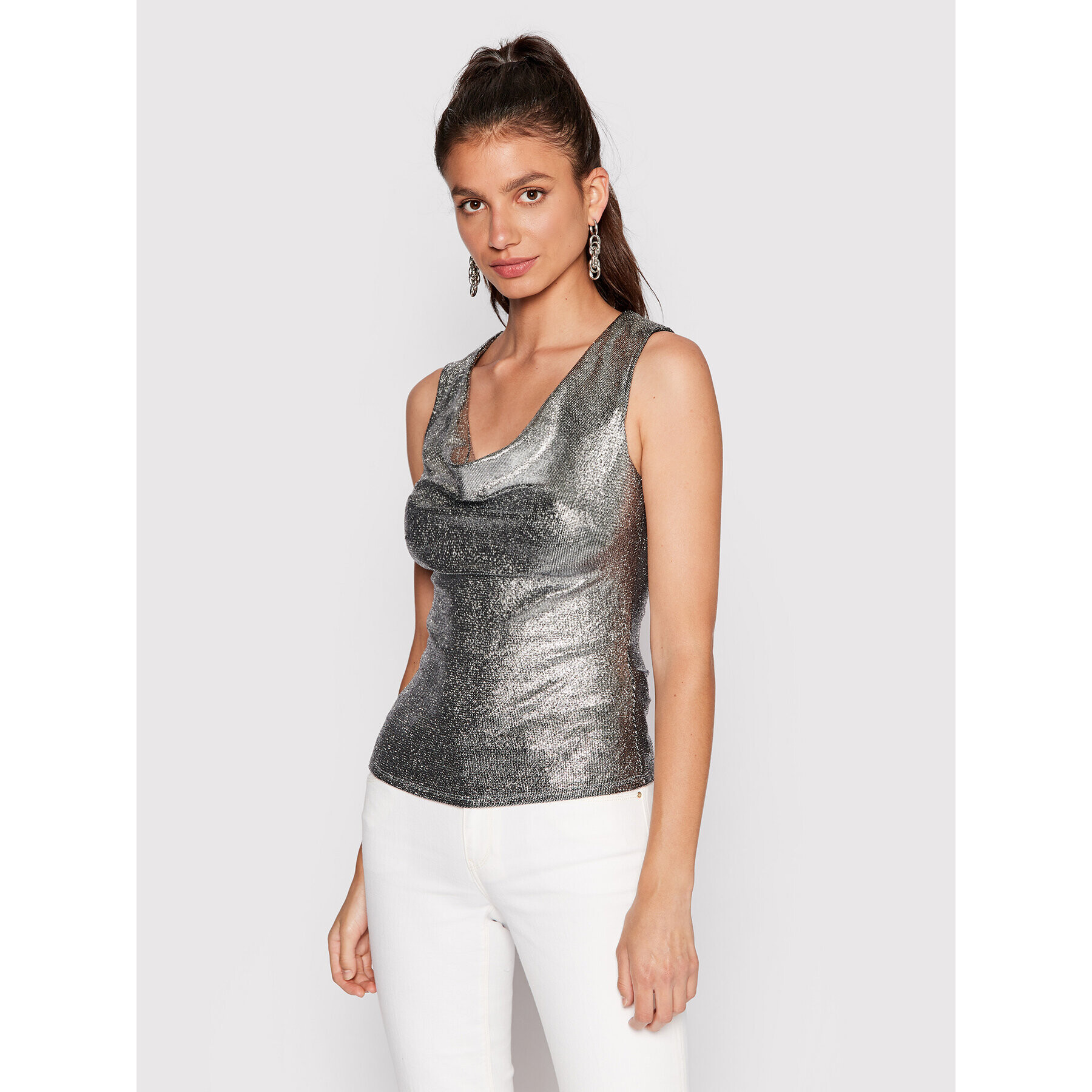 Guess Top W2YP33 KB840 Stříbrná Slim Fit - Pepit.cz