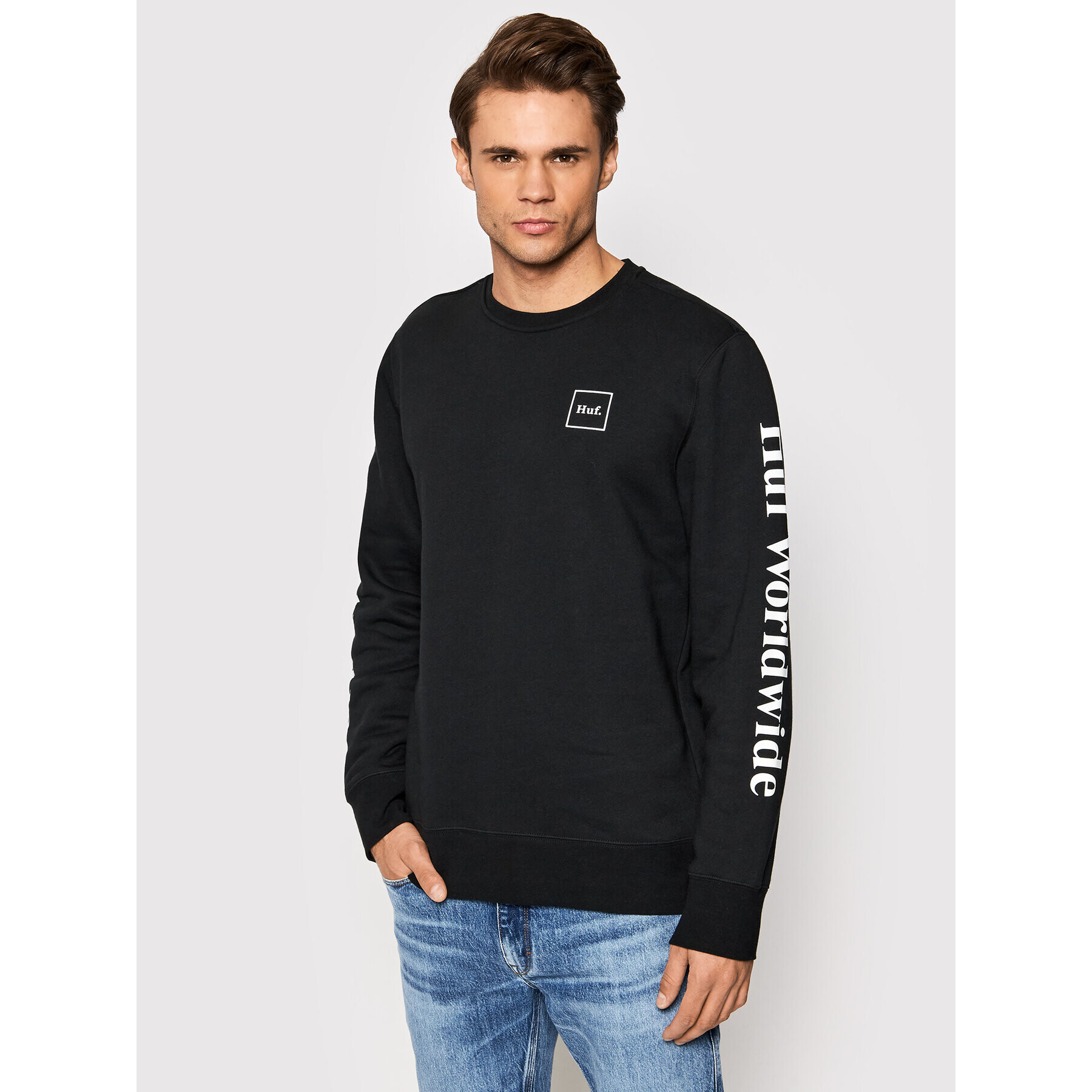 HUF Mikina Essentials Domestic Crew PF00264 Černá Regular Fit - Pepit.cz