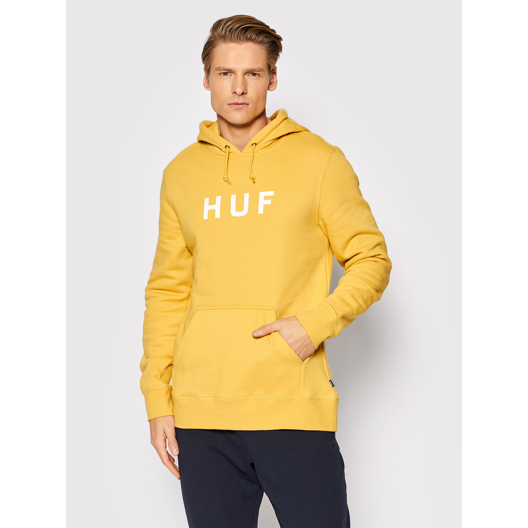 HUF Mikina Essentials Logo PF00099 Žlutá Regular Fit - Pepit.cz