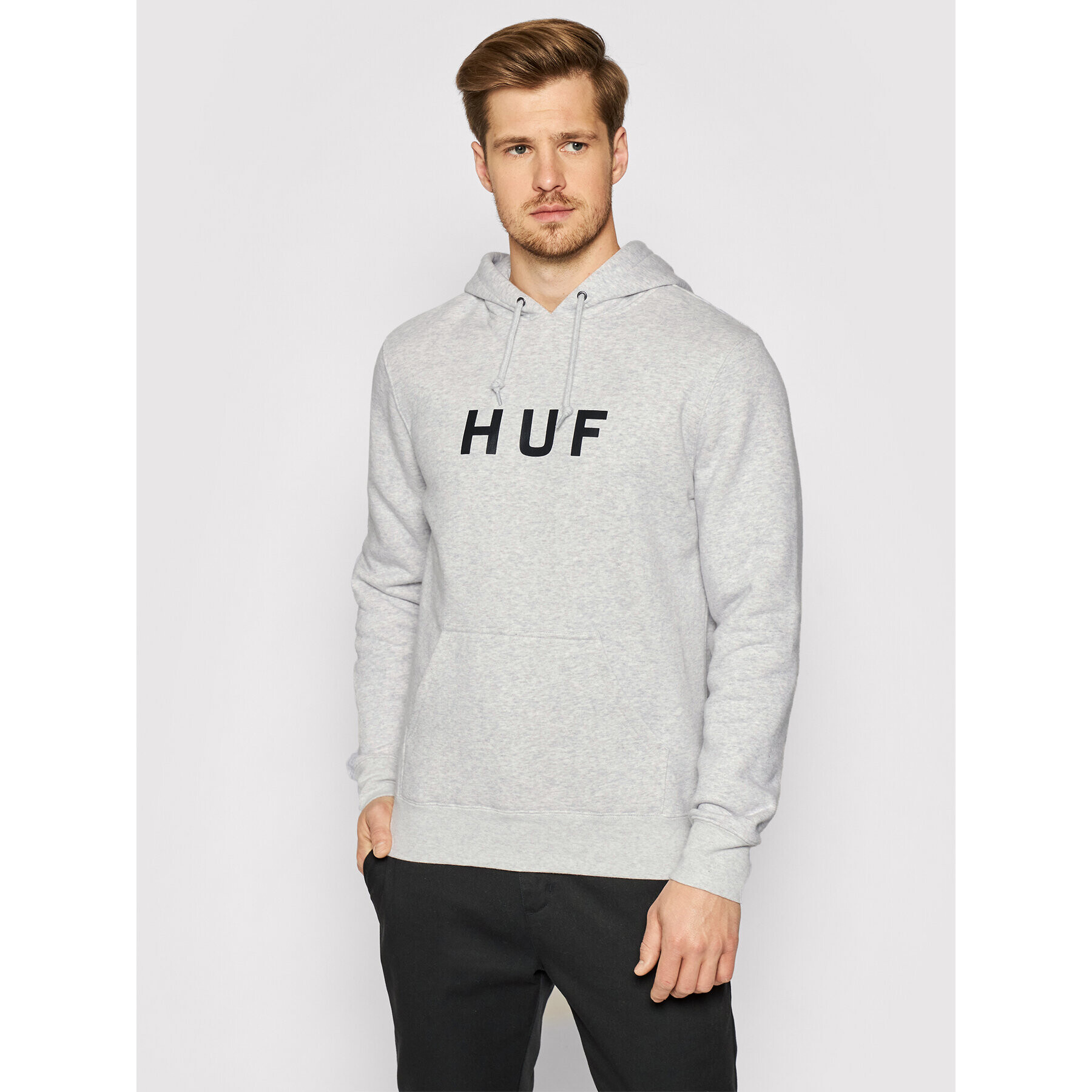 HUF Mikina Essentials Og Logo PF00099 Šedá Regular Fit - Pepit.cz