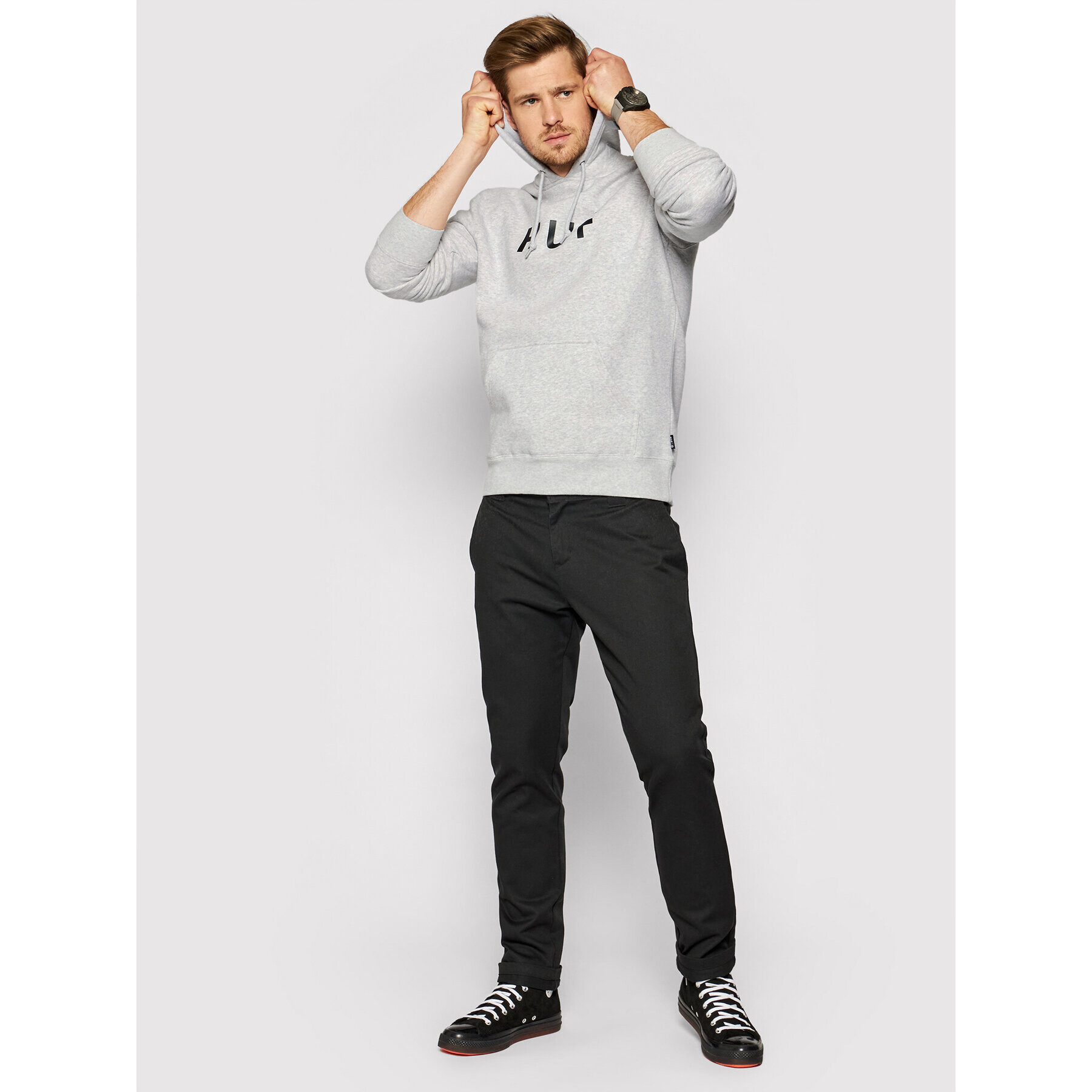 HUF Mikina Essentials Og Logo PF00099 Šedá Regular Fit - Pepit.cz