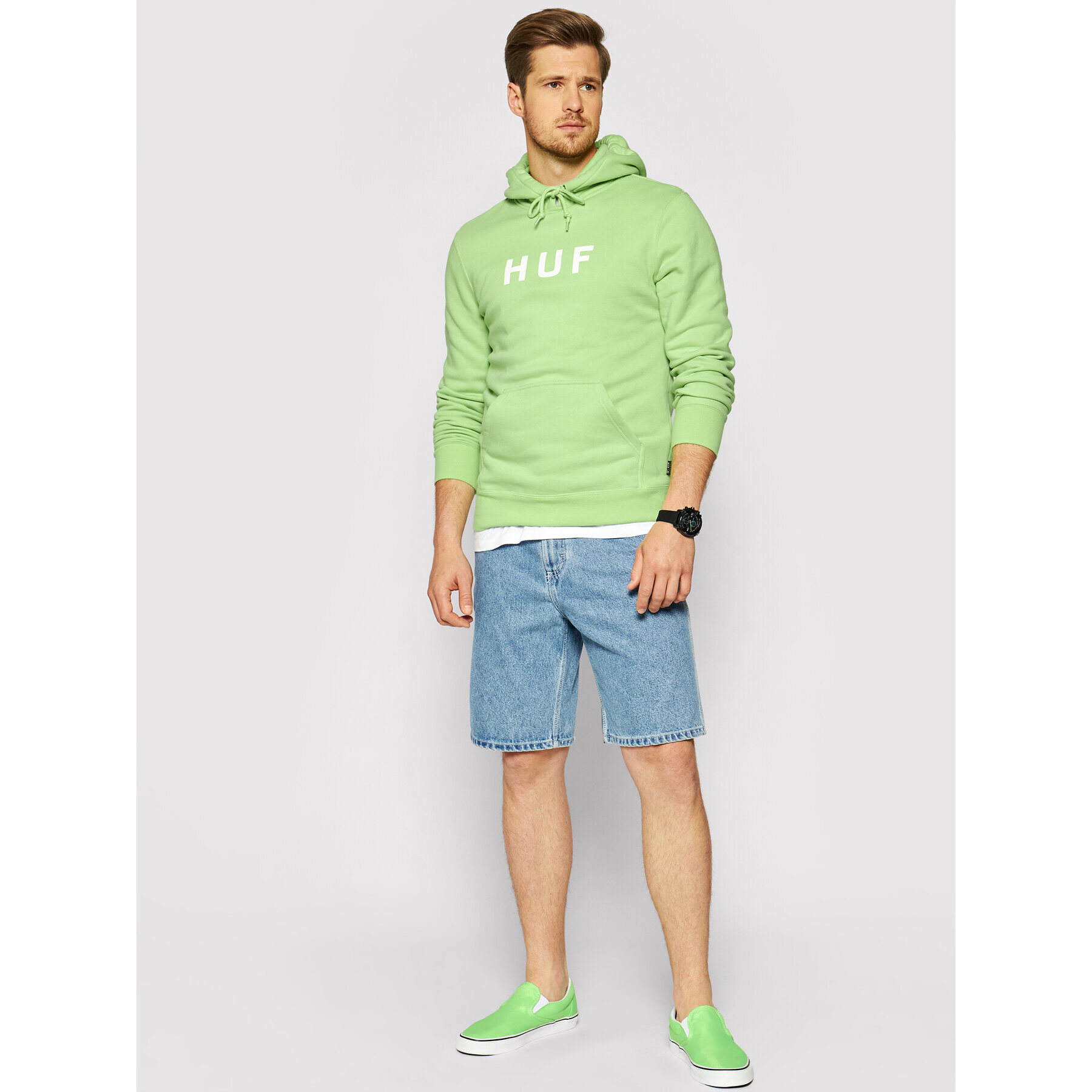 HUF Mikina Essentials Og Logo PF00099 Zelená Regular Fit - Pepit.cz