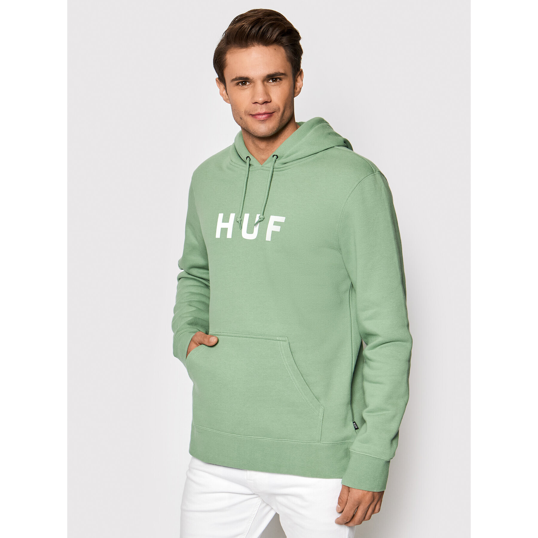 HUF Mikina Essentials Og Logo PF00099 Zelená Regular Fit - Pepit.cz