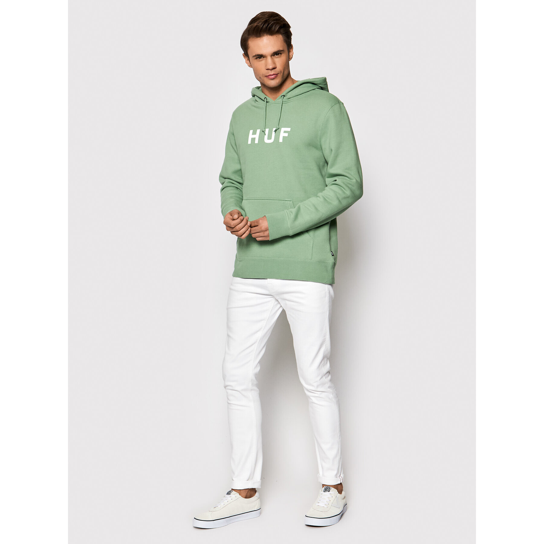 HUF Mikina Essentials Og Logo PF00099 Zelená Regular Fit - Pepit.cz