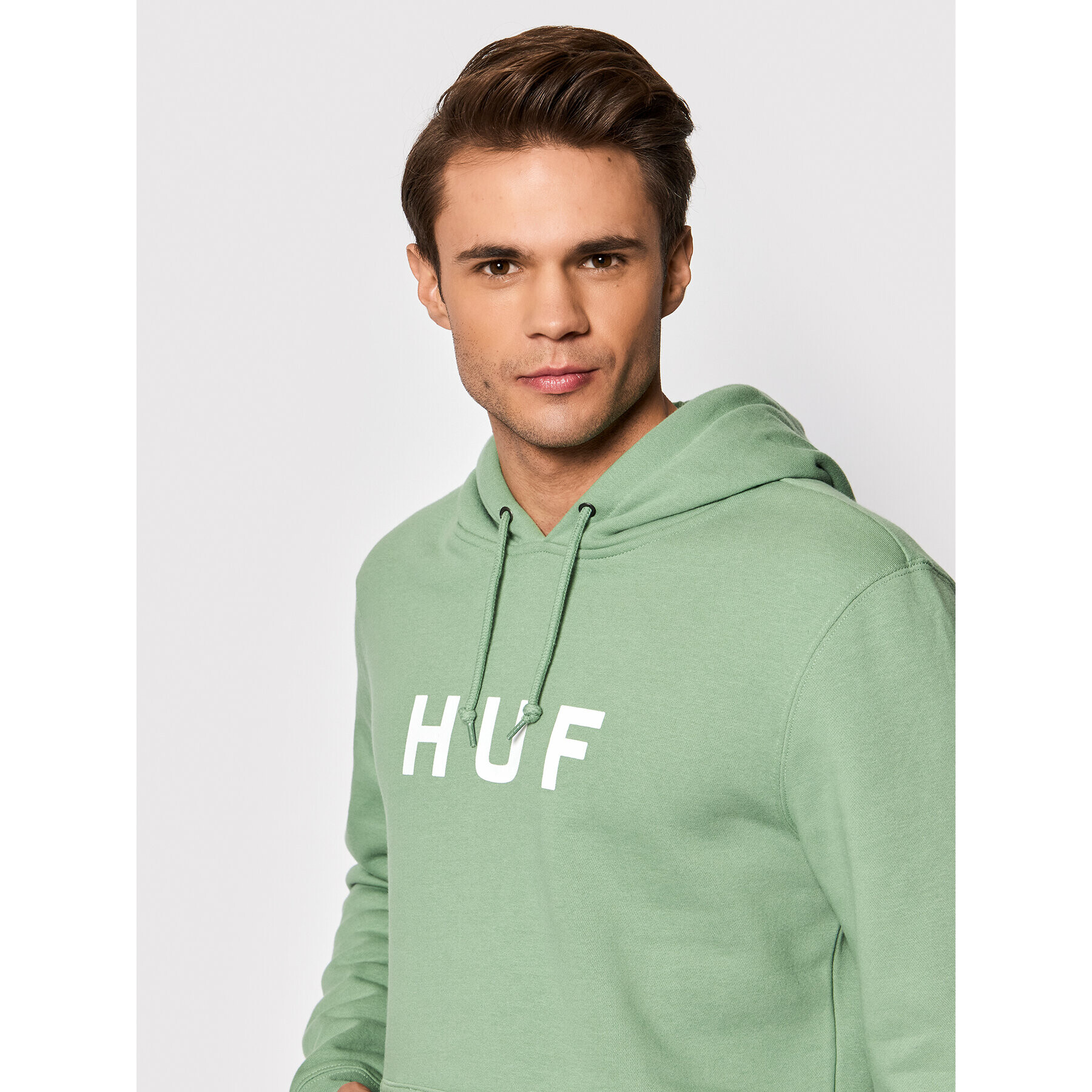 HUF Mikina Essentials Og Logo PF00099 Zelená Regular Fit - Pepit.cz