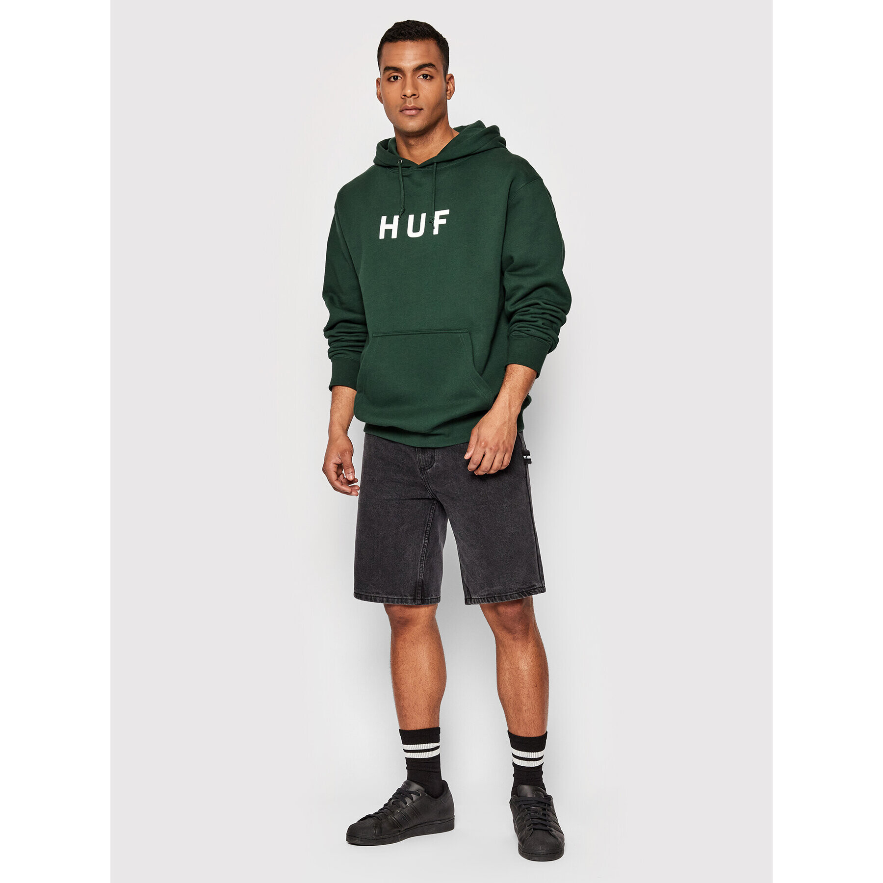 HUF Mikina Essentials Og Logo PF00490 Zelená Regular Fit - Pepit.cz