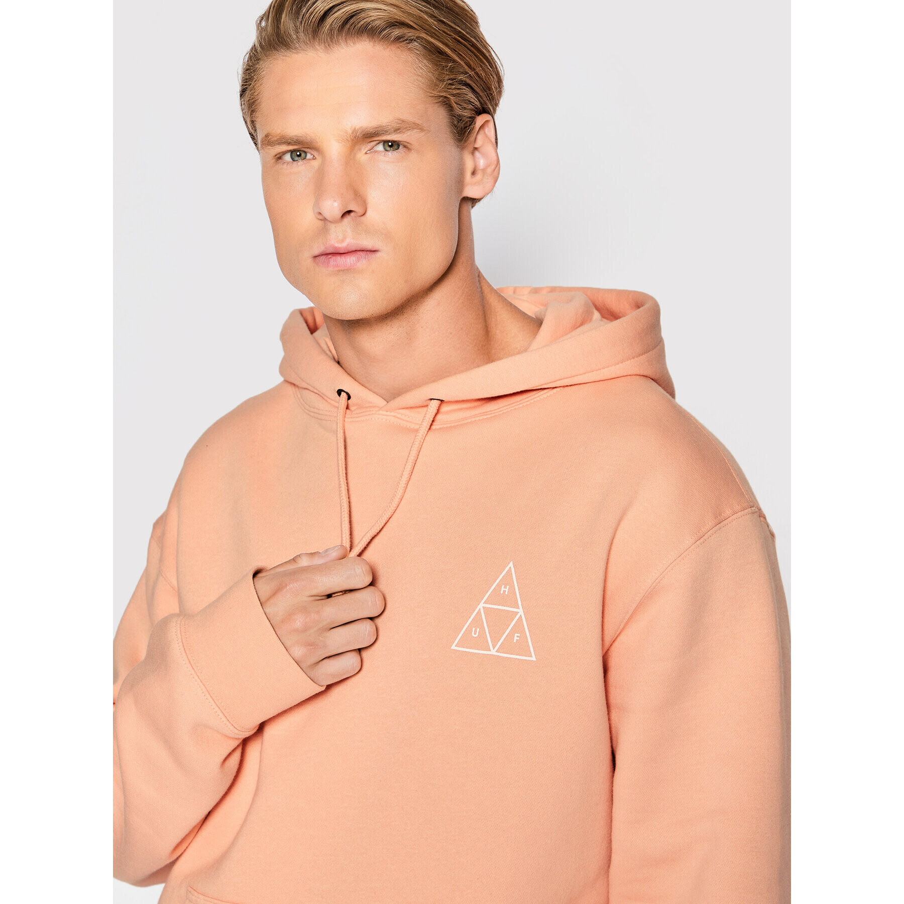 HUF Mikina Essentials Triple Triangle PF00491 Růžová Regular Fit - Pepit.cz