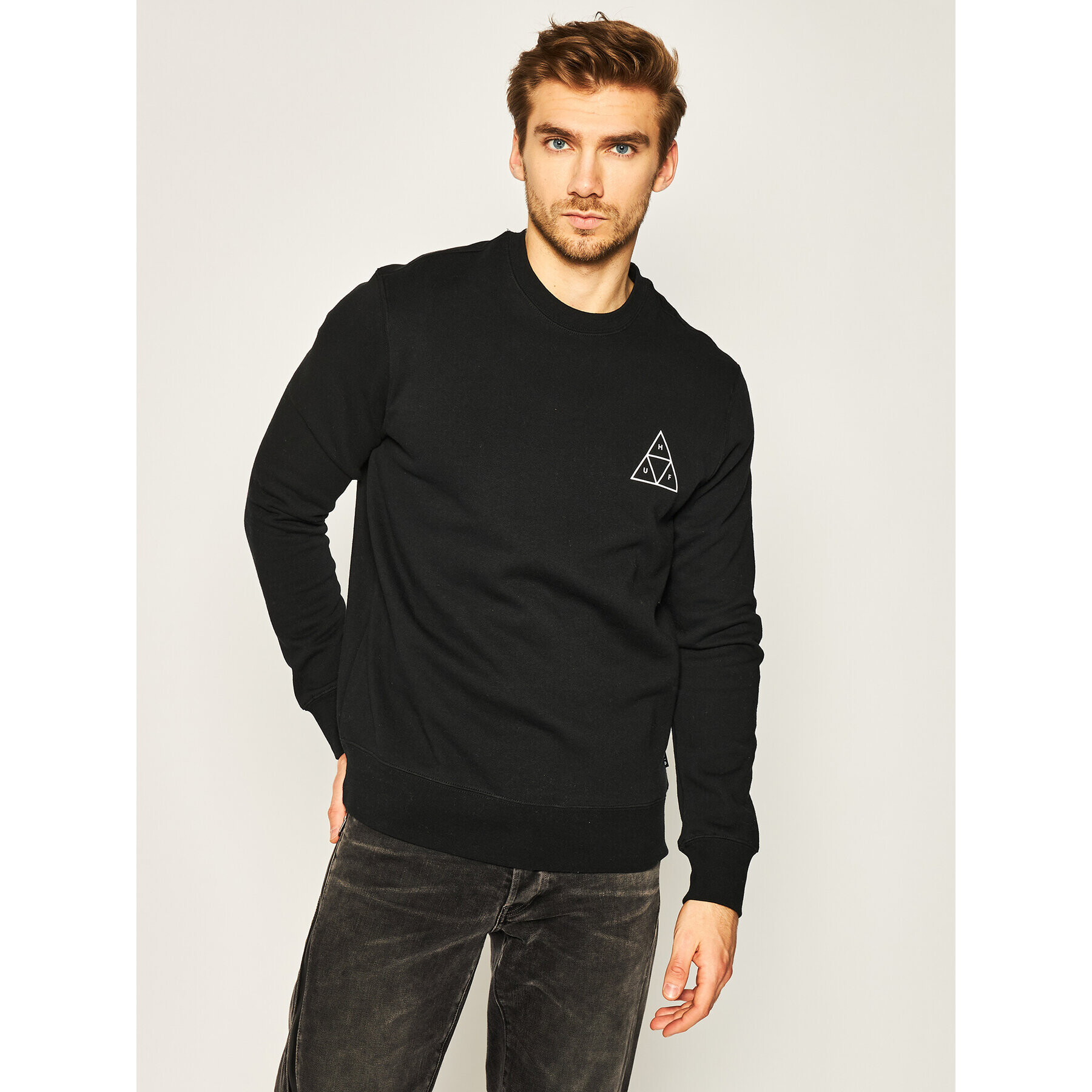 HUF Mikina Essentials Tt Crew PF00101 Černá Regular Fit - Pepit.cz