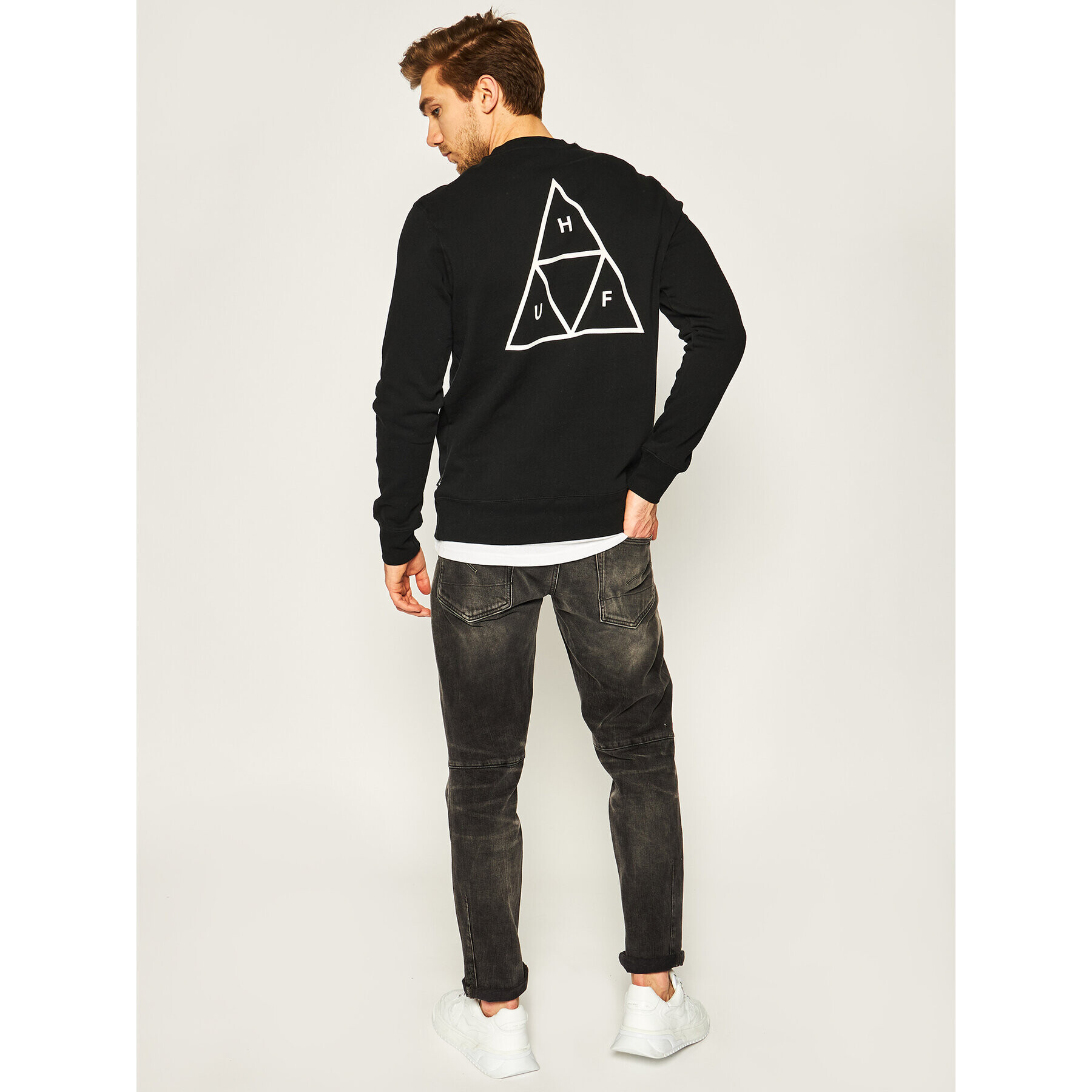 HUF Mikina Essentials Tt Crew PF00101 Černá Regular Fit - Pepit.cz