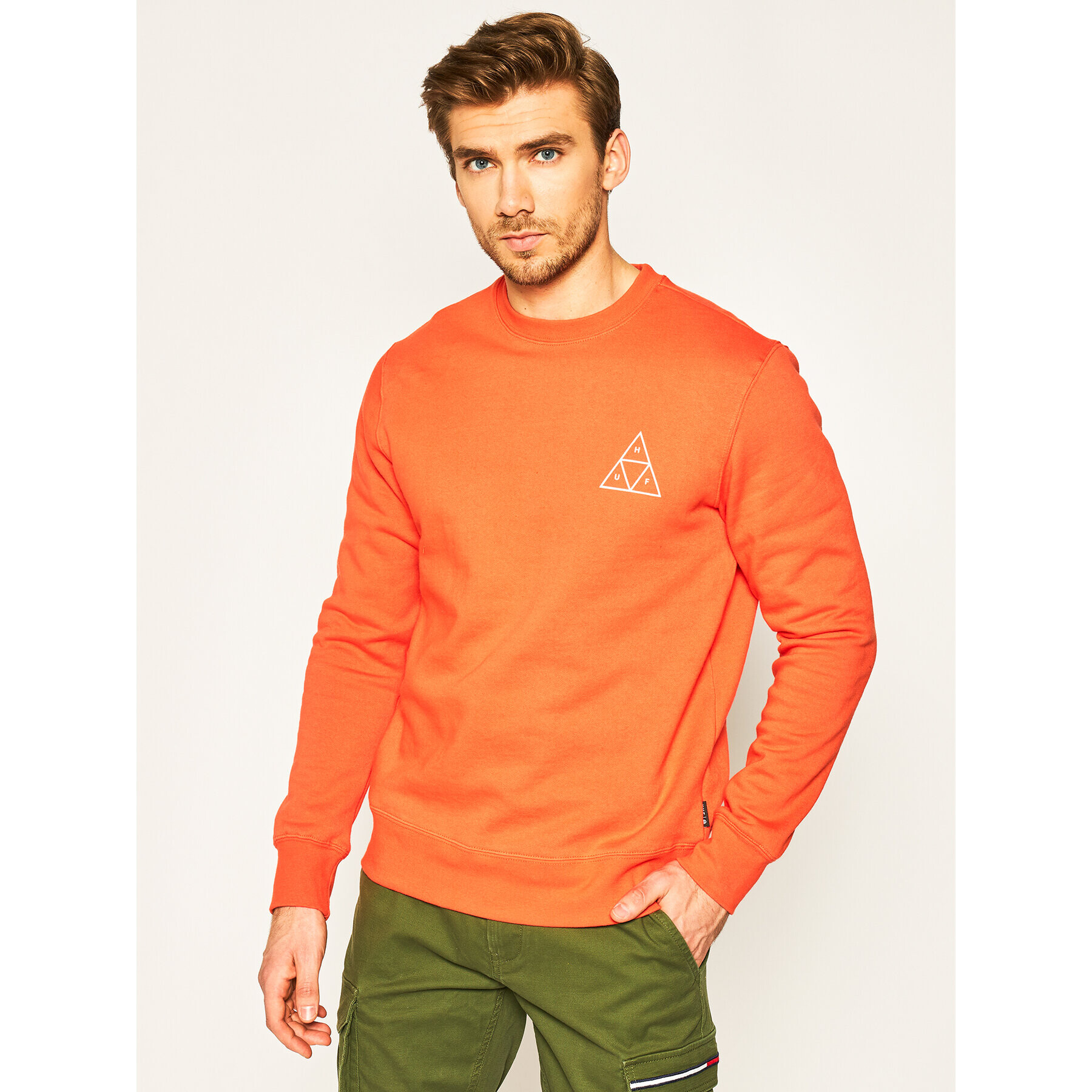 HUF Mikina Essentials TT Crew PF00101 Oranžová Regular Fit - Pepit.cz