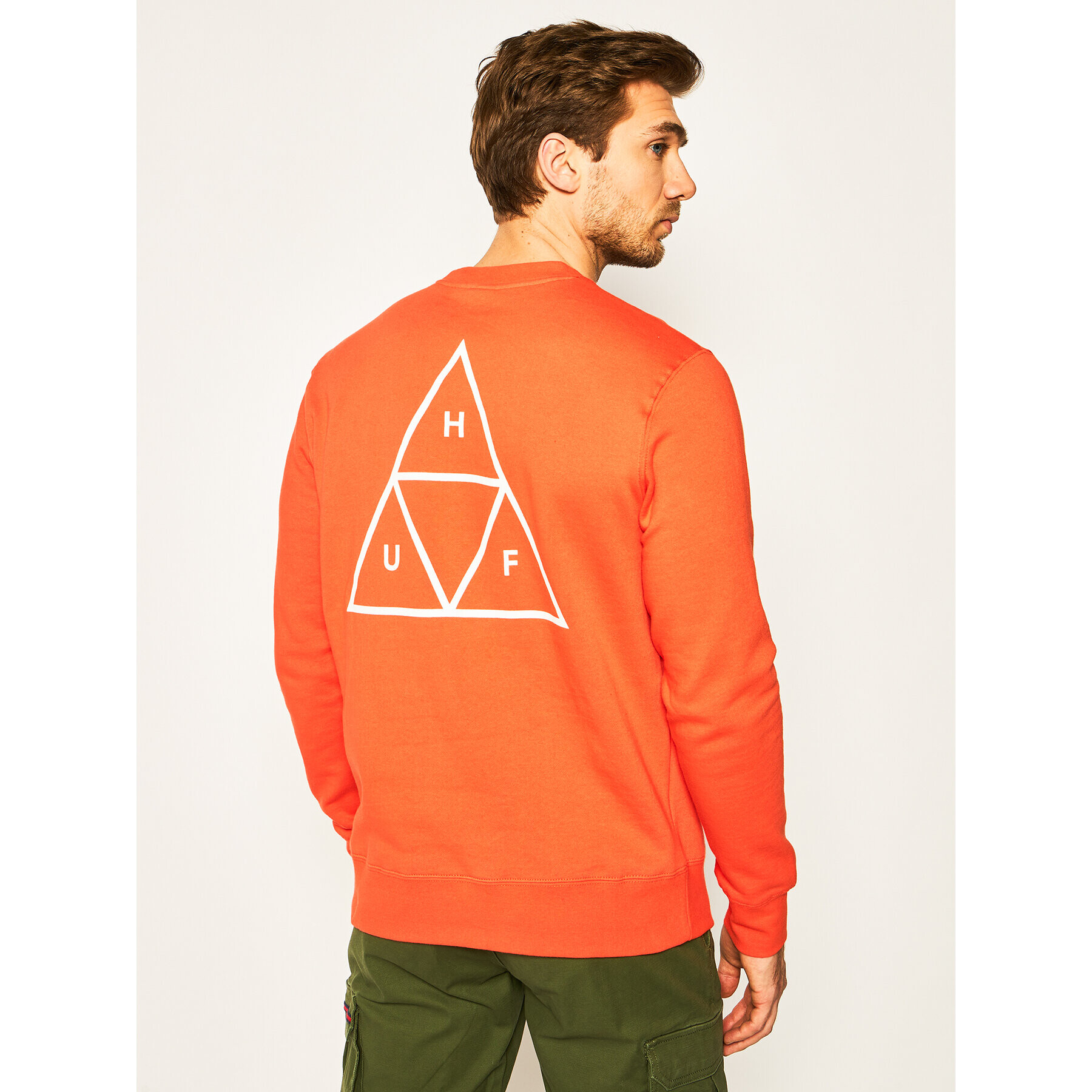 HUF Mikina Essentials TT Crew PF00101 Oranžová Regular Fit - Pepit.cz