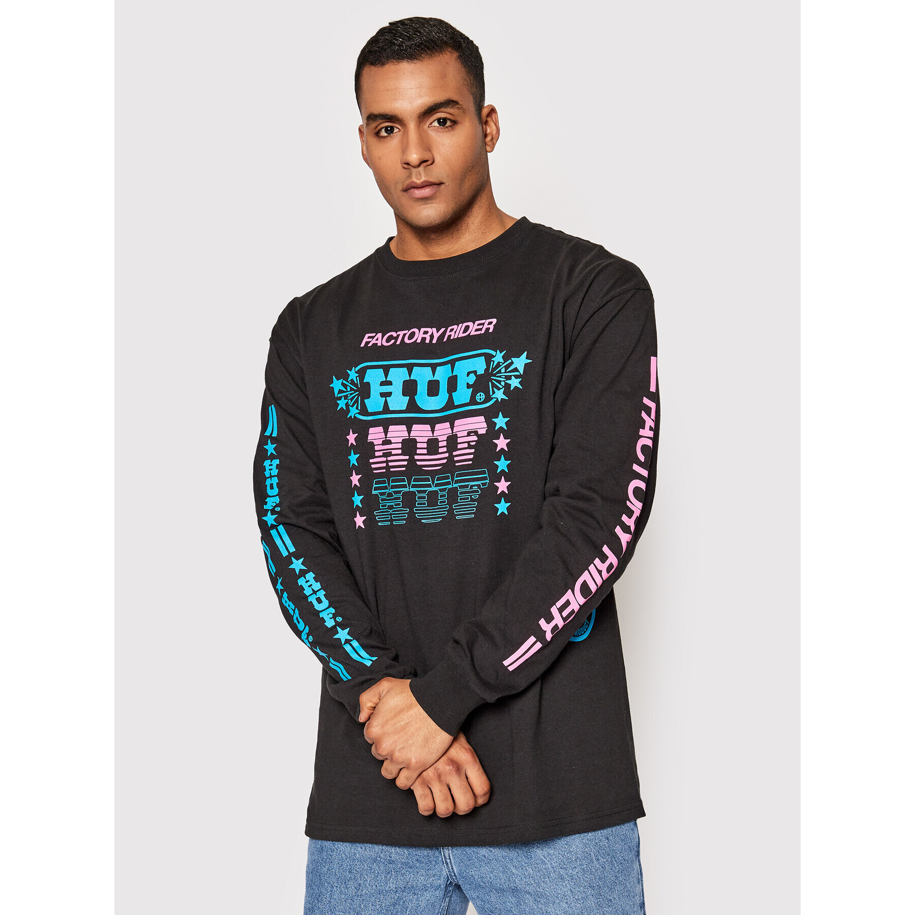 HUF S dlouhým rukávem Factory Rider TS01626 Černá Regular Fit - Pepit.cz