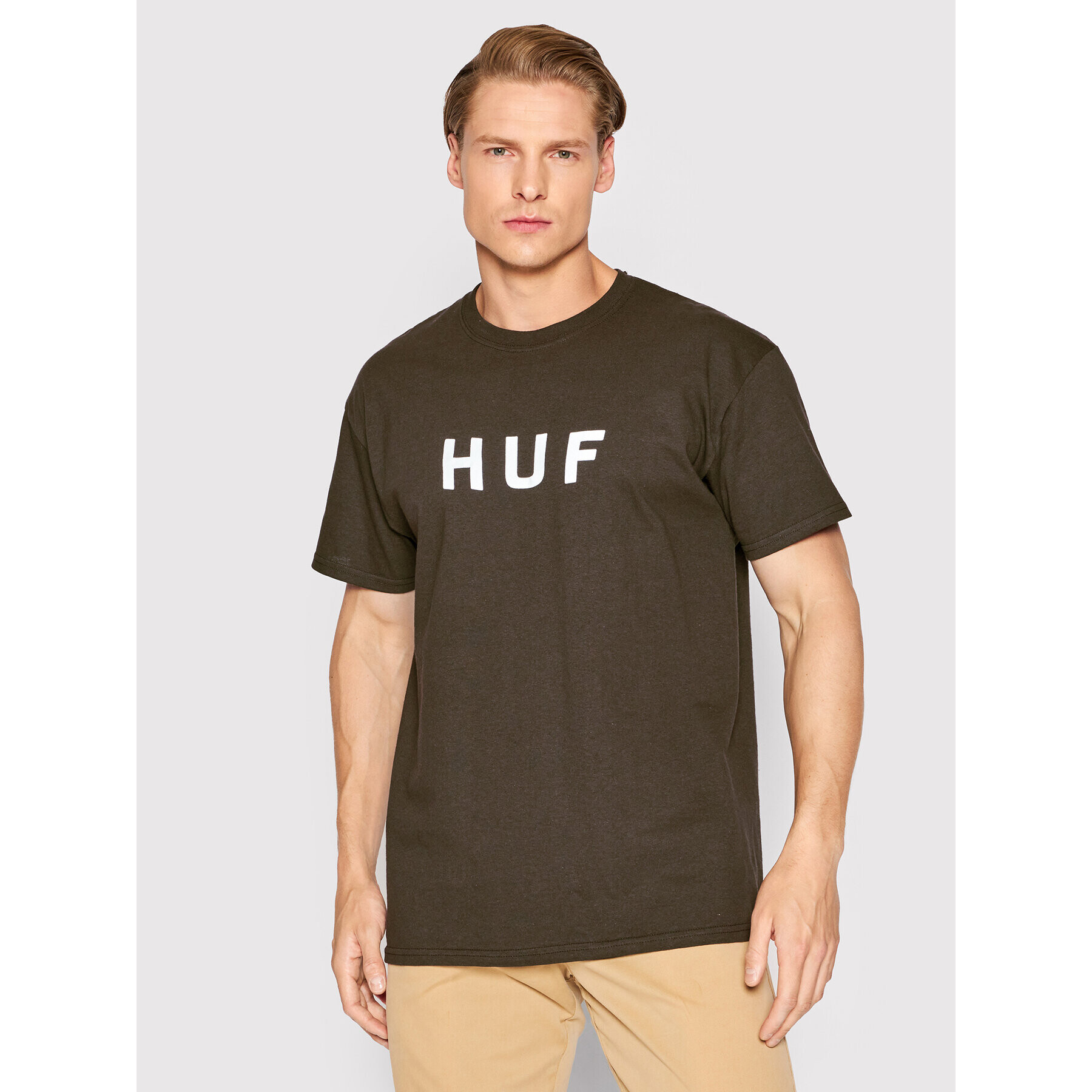 HUF T-Shirt Essentials Logo TS01752 Hnědá Regular Fit - Pepit.cz