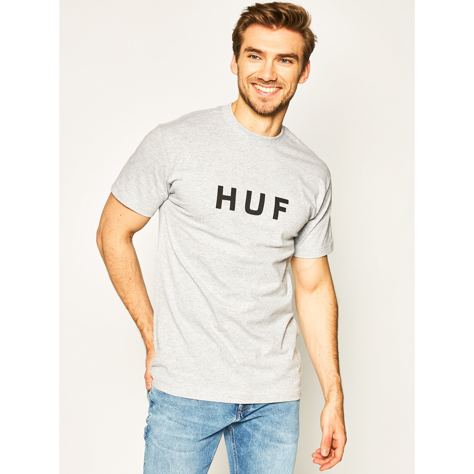 HUF T-Shirt Essentials Og Logo TS00508 Šedá Regular Fit - Pepit.cz