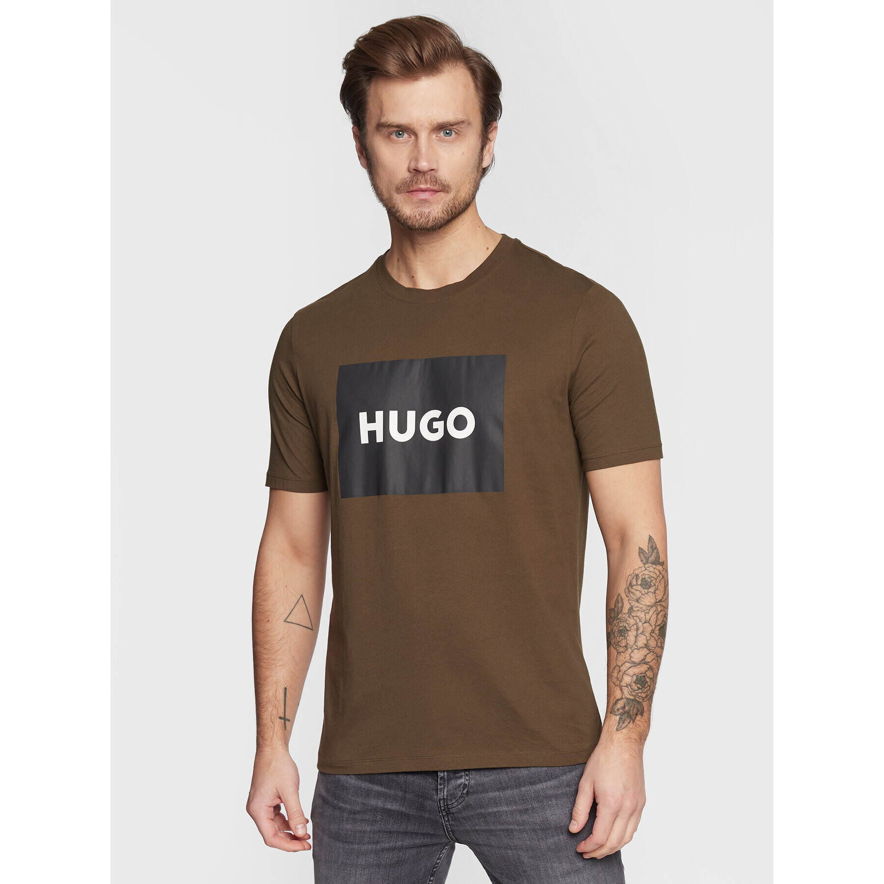 Hugo T-Shirt Dulive222 50467952 Khaki Regular Fit - Pepit.cz