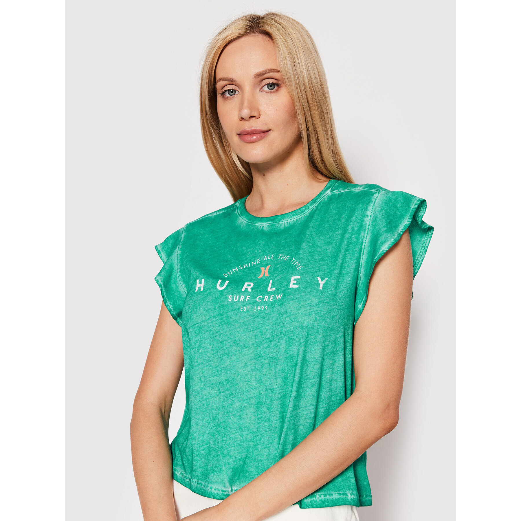 Hurley T-Shirt Flutter 3HKS0391 Zelená Easy Fit - Pepit.cz