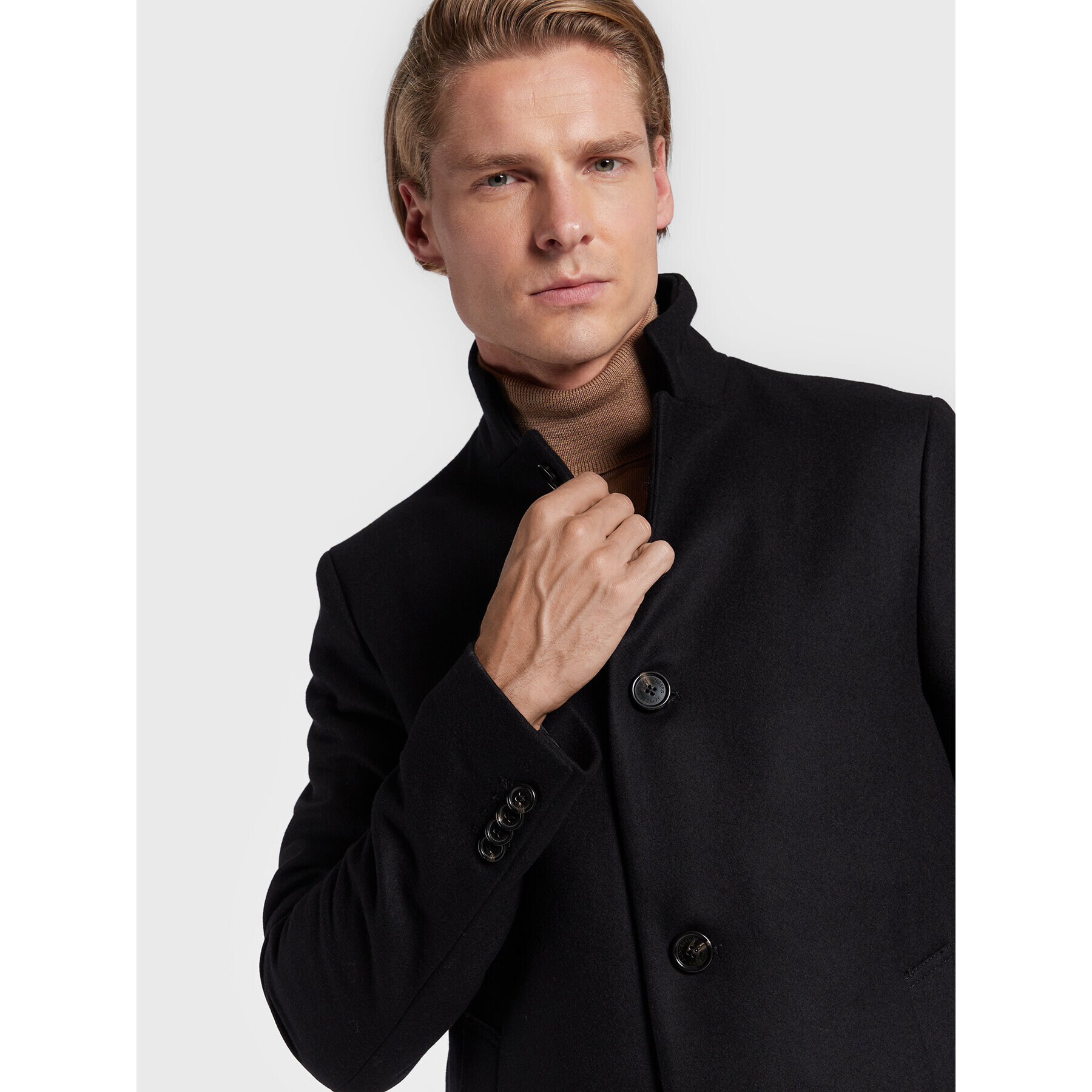 J.Lindeberg Vlněný kabát Holger 2.0 FMOW06364 Černá Slim Fit - Pepit.cz