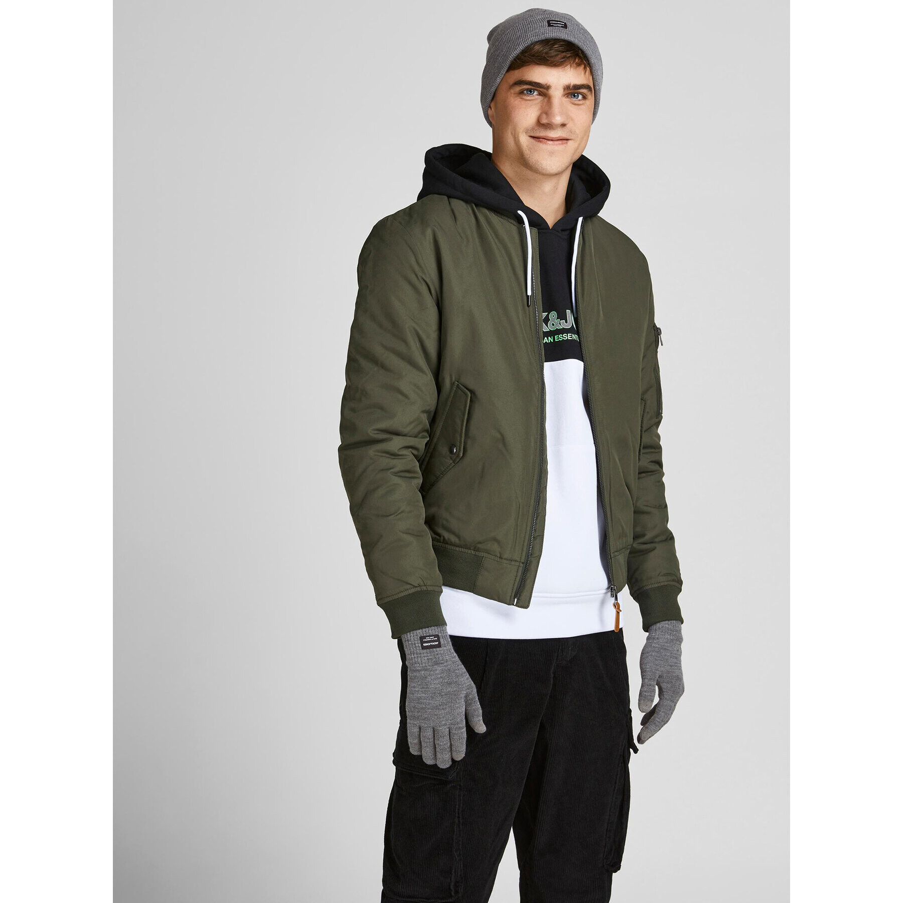 Jack&Jones Čepice a rukavice 12168383 Šedá - Pepit.cz