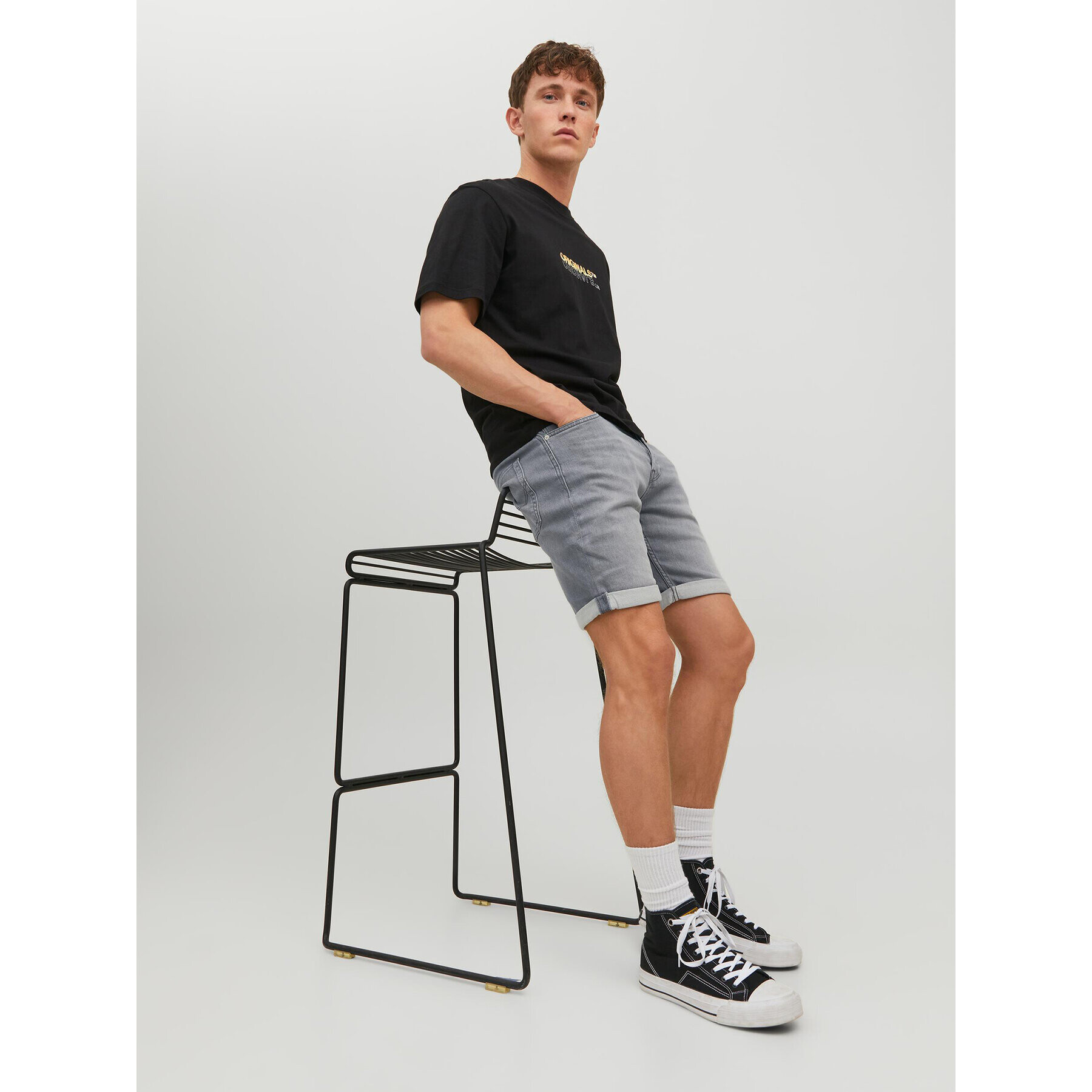 Jack&Jones Džínové šortky 12223680 Šedá Regular Fit - Pepit.cz