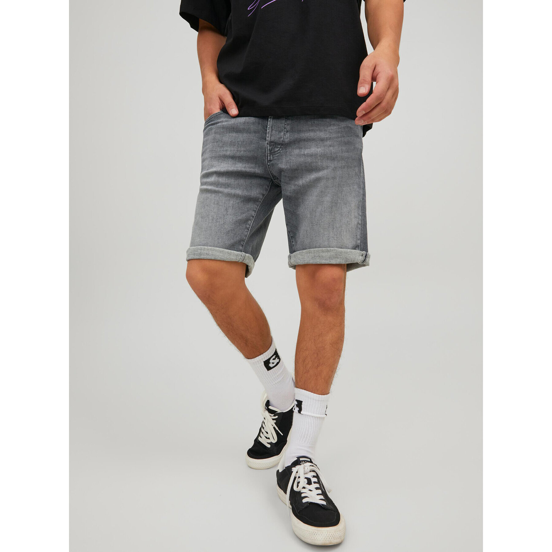 Jack&Jones Džínové šortky Rick 12229831 Šedá Regular Fit - Pepit.cz