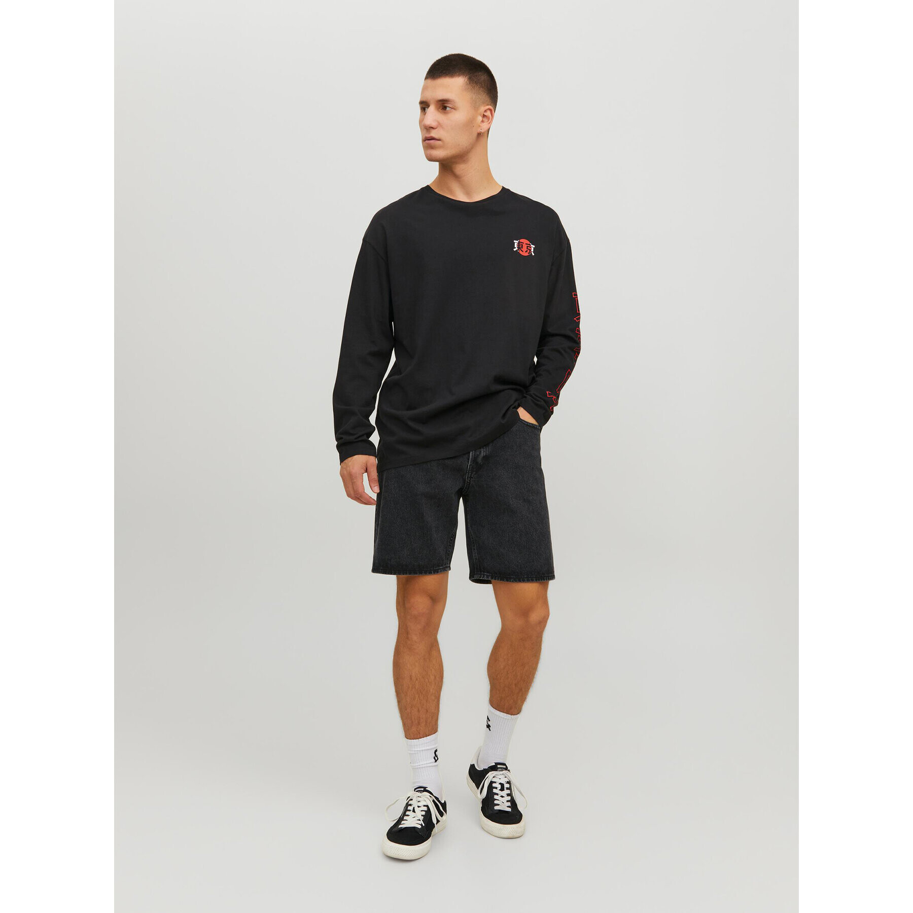 Jack&Jones Džínové šortky Chris 12223607 Černá Relaxed Fit - Pepit.cz